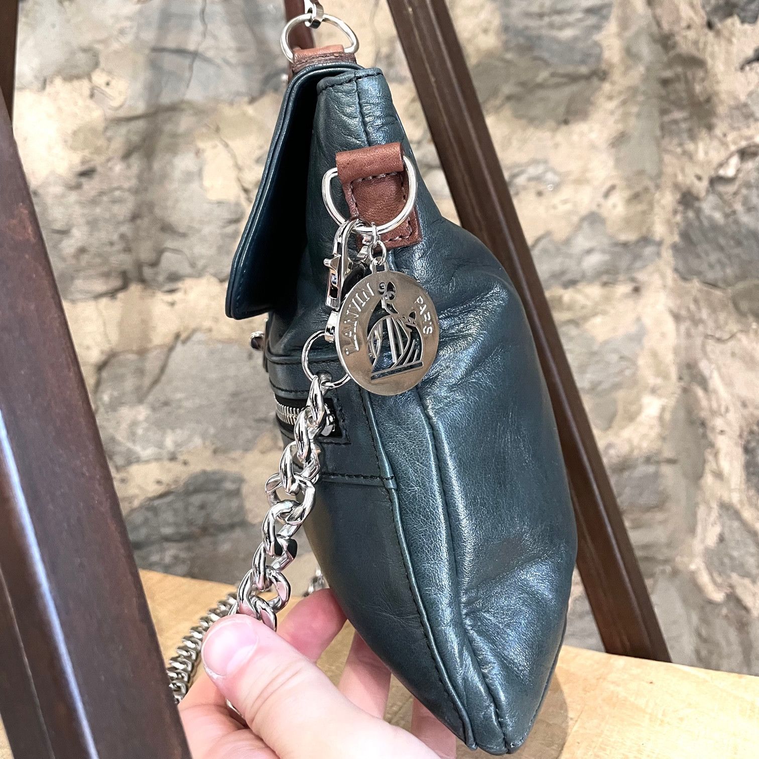 Lanvin Lanvin Teal Green Leather Medium Satchel Two-way Chain Bag Size ONE SIZE - 3 Thumbnail