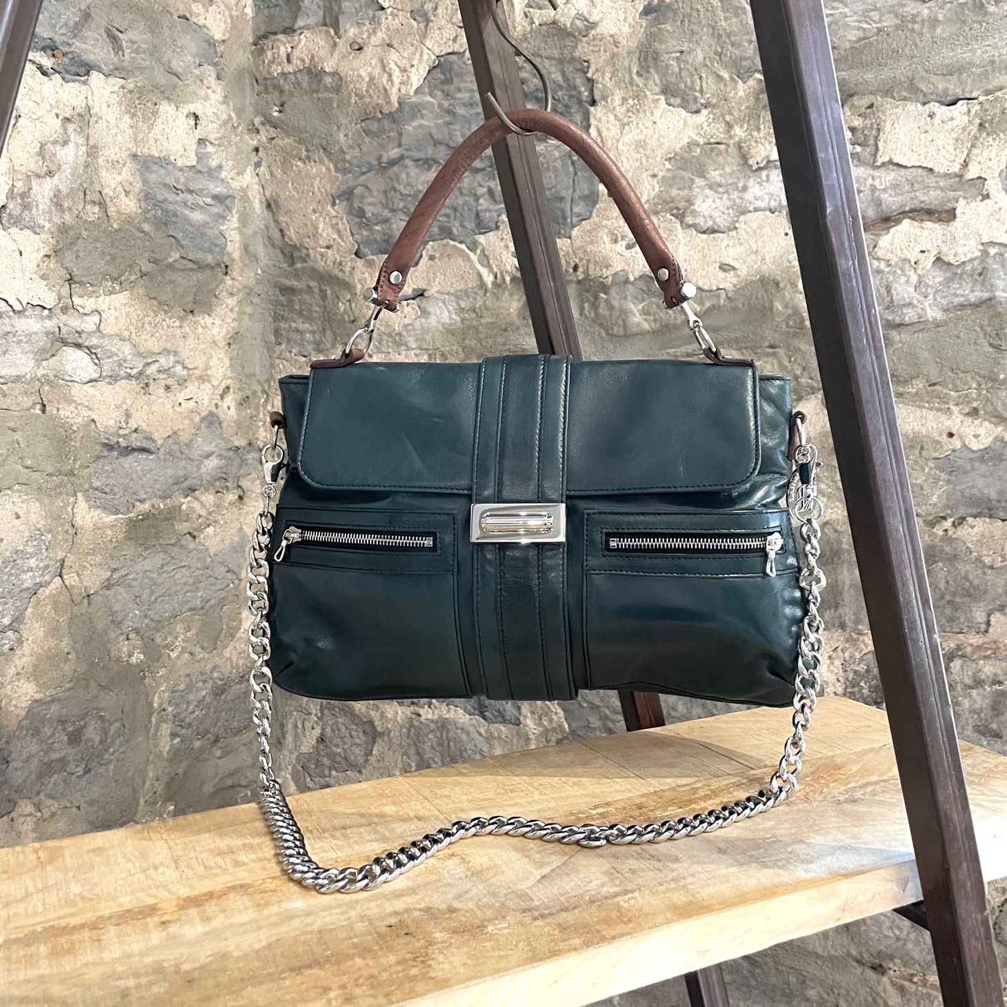 Lanvin Lanvin Teal Green Leather Medium Satchel Two-way Chain Bag Size ONE SIZE - 1 Thumbnail