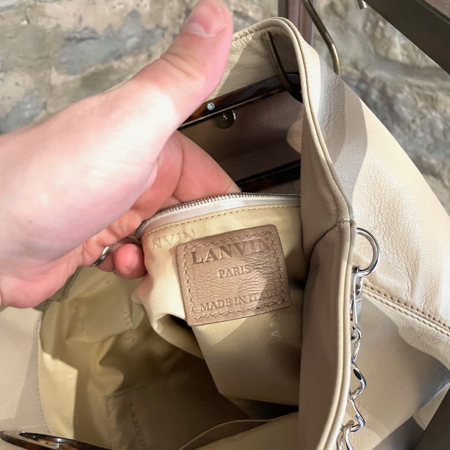 Lanvin Lanvin Beige Leather Two-way Chain Top Handle Tote Bag Size ONE SIZE - 9 Thumbnail
