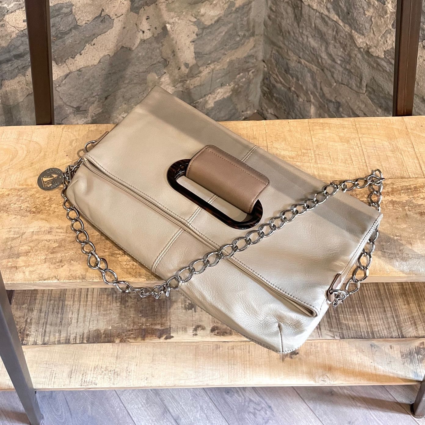 Lanvin Lanvin Beige Leather Two-way Chain Top Handle Tote Bag Size ONE SIZE - 1 Thumbnail