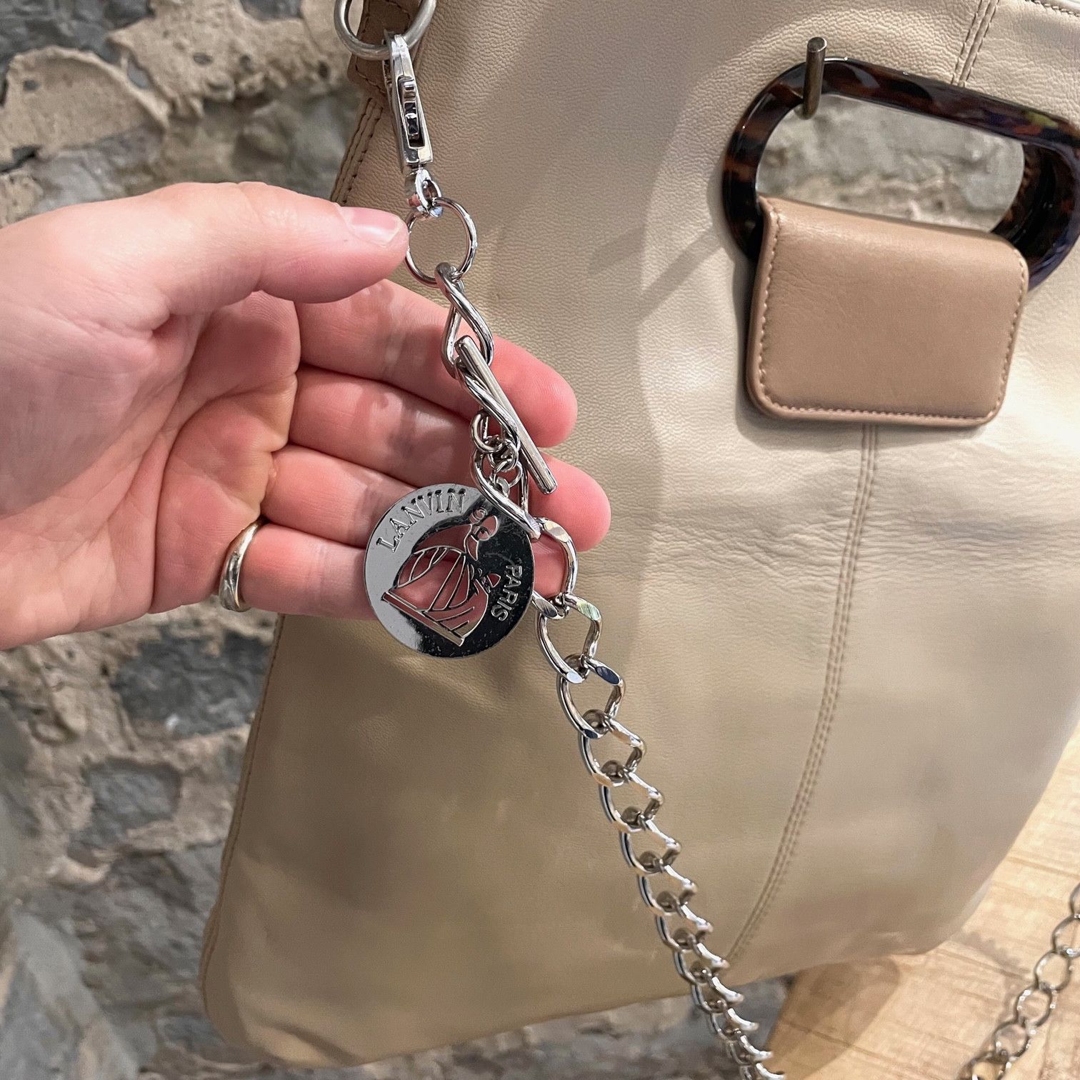 Lanvin Lanvin Beige Leather Two-way Chain Top Handle Tote Bag Size ONE SIZE - 3 Thumbnail