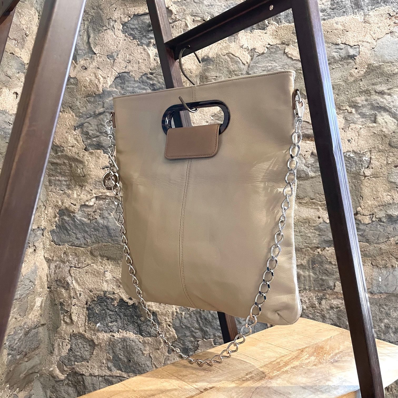 Lanvin Lanvin Beige Leather Two-way Chain Top Handle Tote Bag Size ONE SIZE - 2 Thumbnail
