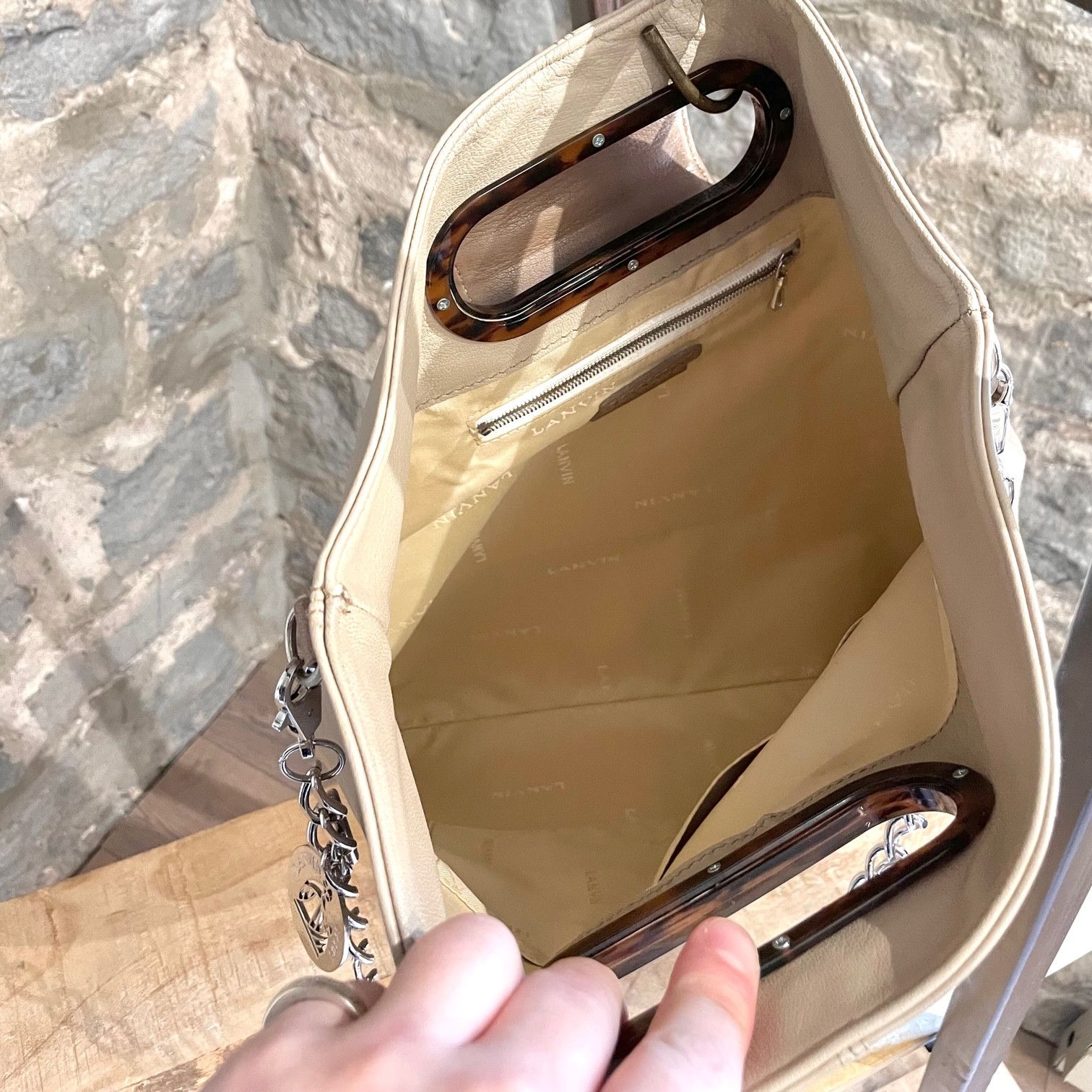 Lanvin Lanvin Beige Leather Two-way Chain Top Handle Tote Bag Size ONE SIZE - 8 Thumbnail