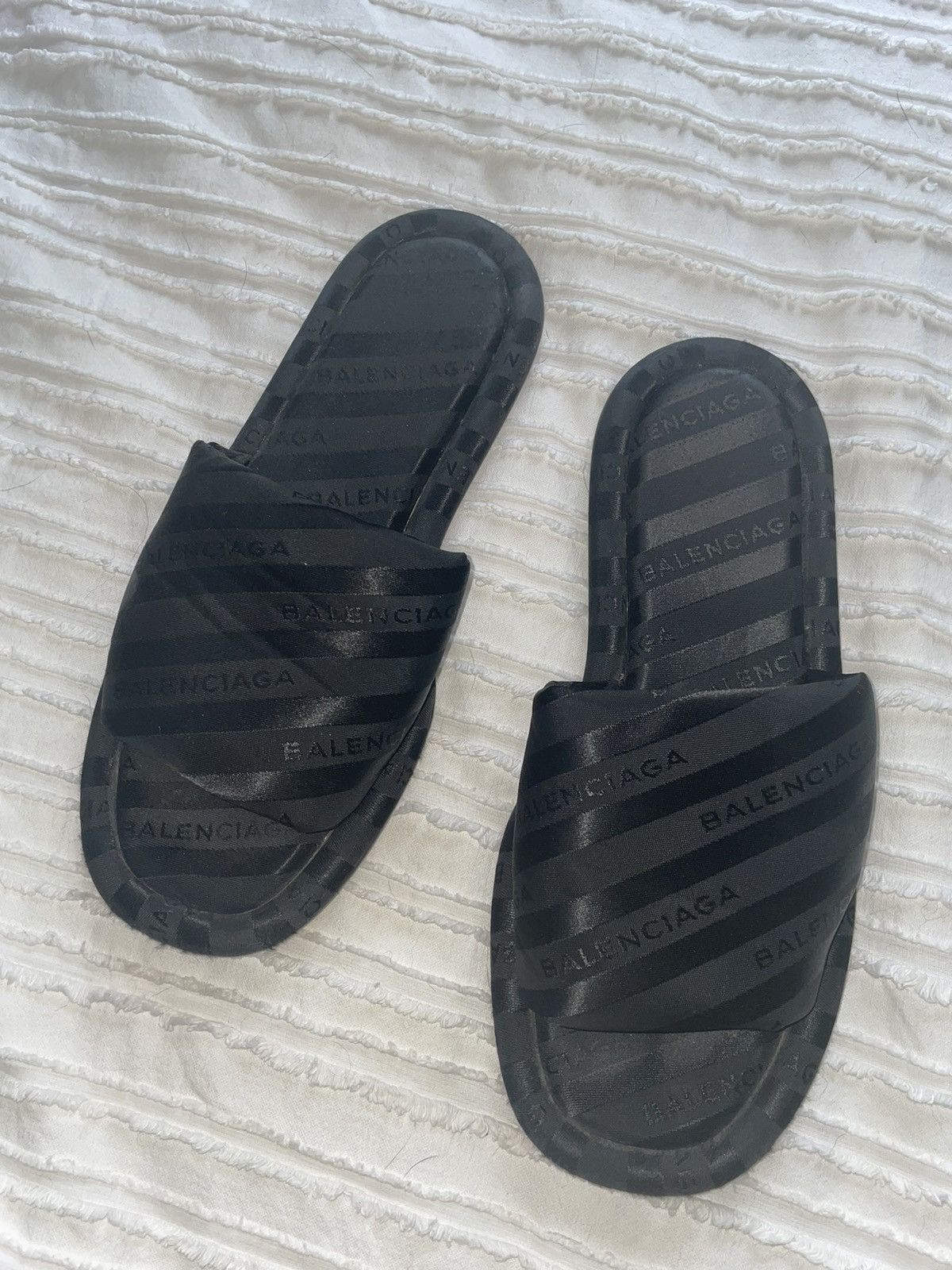 balenciaga black satin hotel logo slides