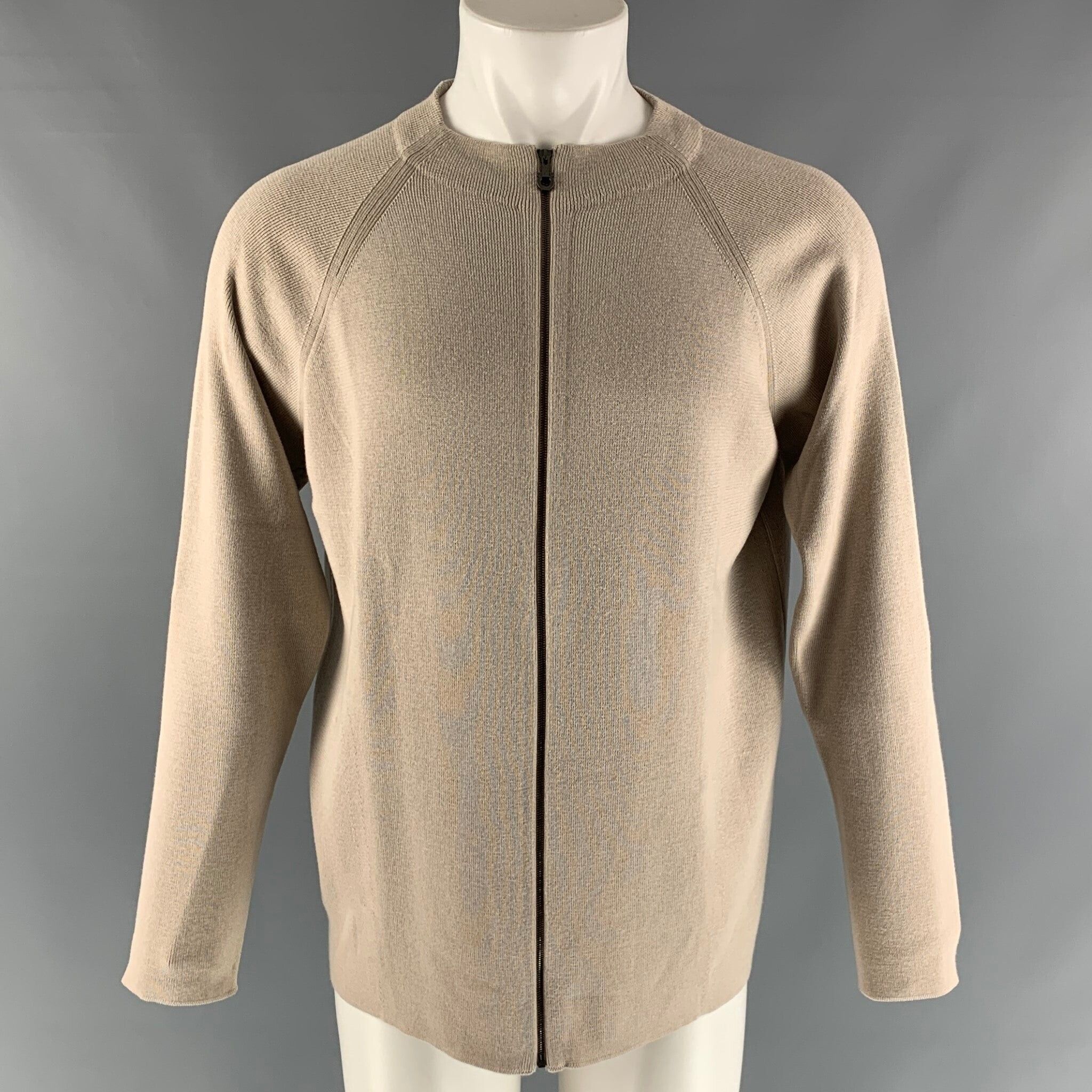 Salvatore Ferragamo Oatmeal Knitted Cotton & Cashmere Jacket Size US M / EU 48-50 / 2 - 1 Preview
