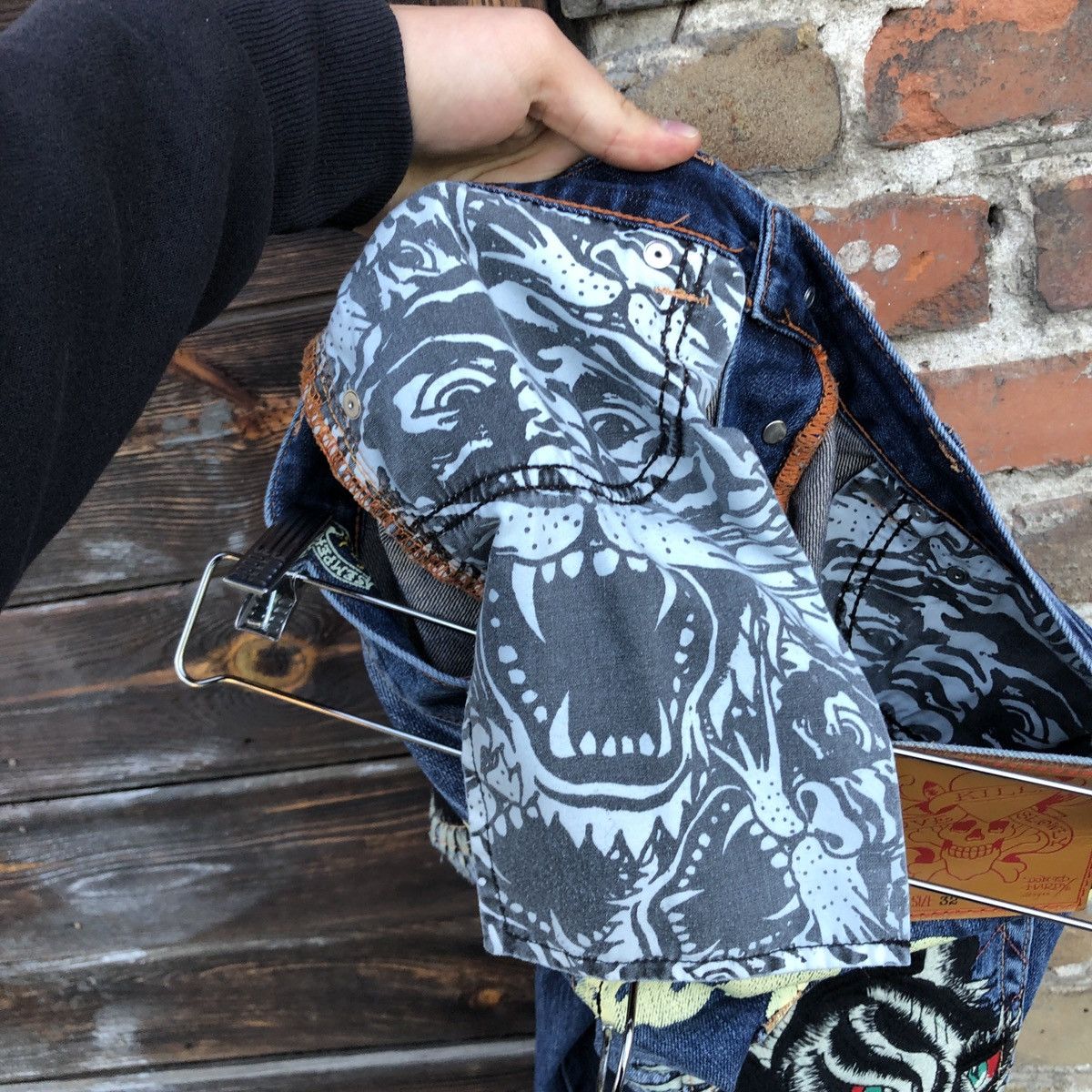 Christian Audigier × Ed Hardy × Vintage Rare Ed Hardy Jeans Denim Embroidery Wolf Tiger Y2K Vintage Size US 32 / EU 48 - 16 Thumbnail