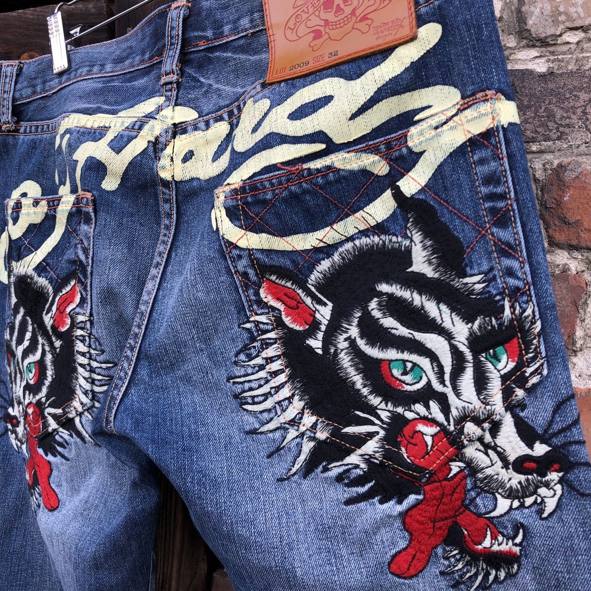 Christian Audigier × Ed Hardy × Vintage Rare Ed Hardy Jeans Denim Embroidery Wolf Tiger Y2K Vintage Size US 32 / EU 48 - 5 Thumbnail