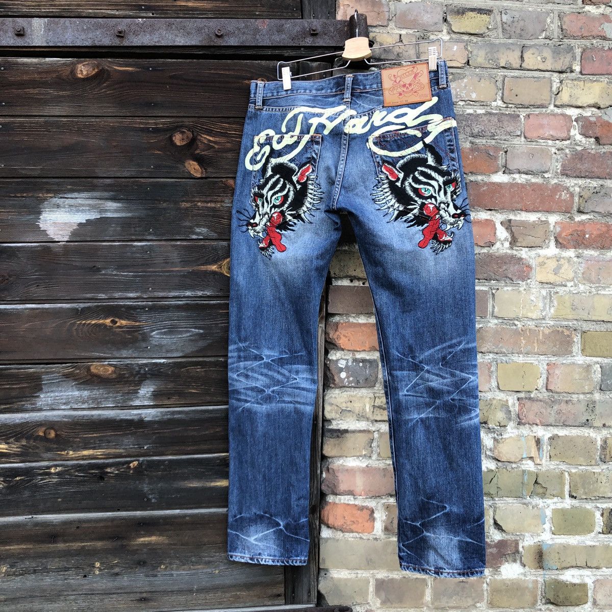 Rare Ed Hardy Jeans Denim Embroidery Wolf Tiger Y2K Vintage