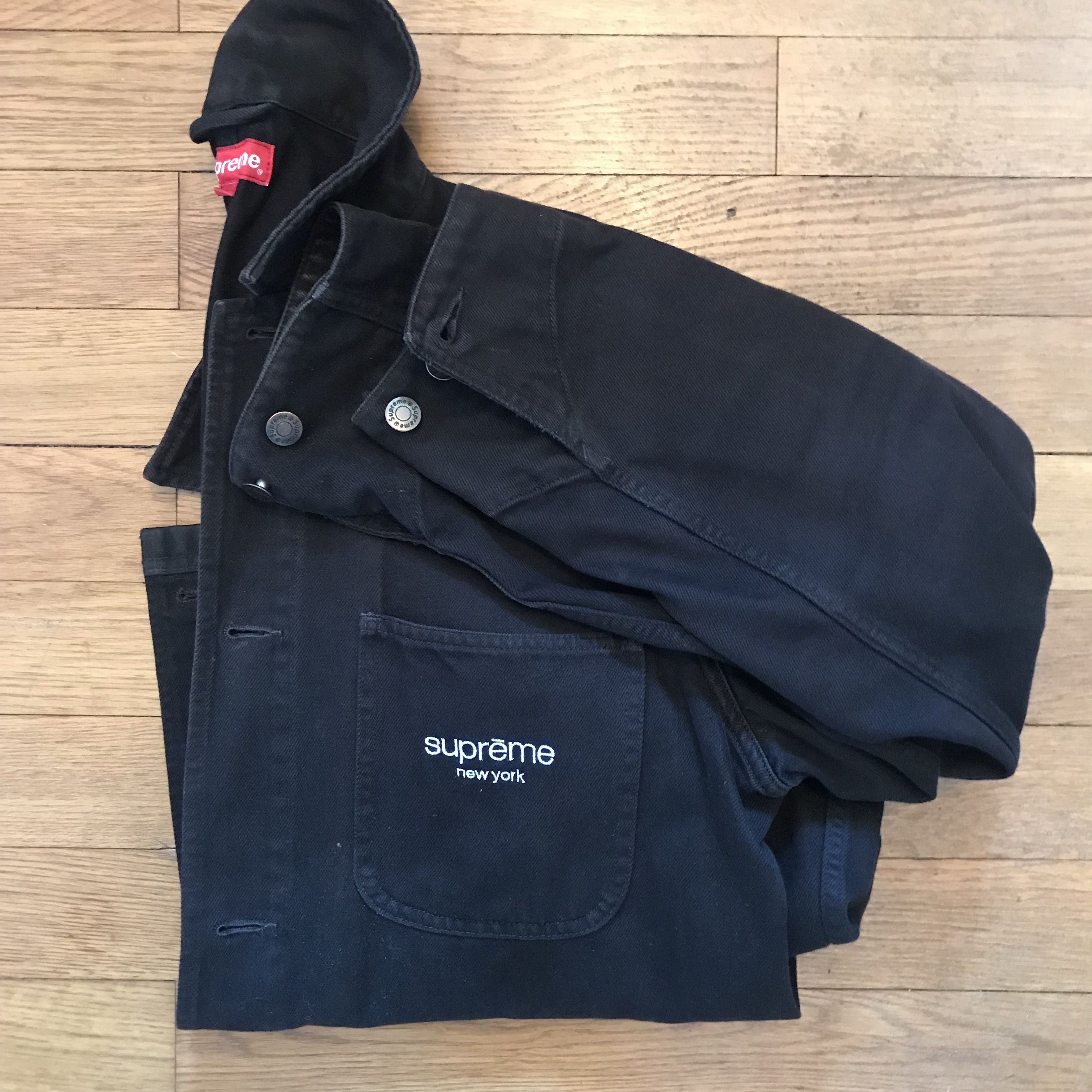 image of Supreme New York Black Denim Chore Coat, Men's (Size Large)