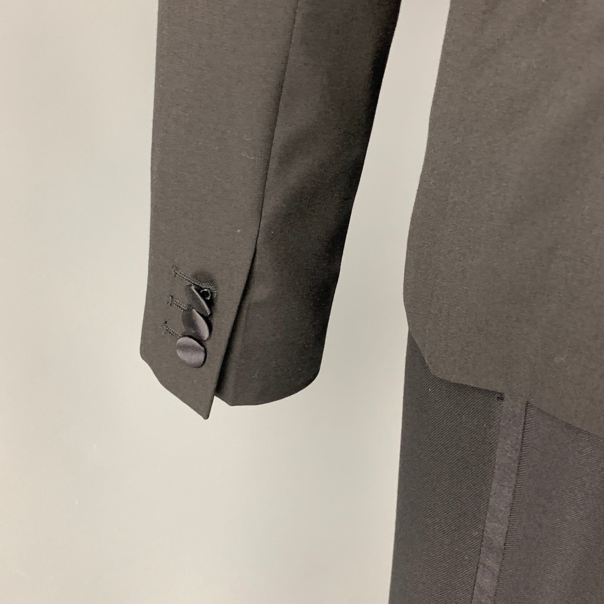 The Kooples Black Wool Peak Lapel Fitted Tuxedo Suit Size 36R - 2 Thumbnail