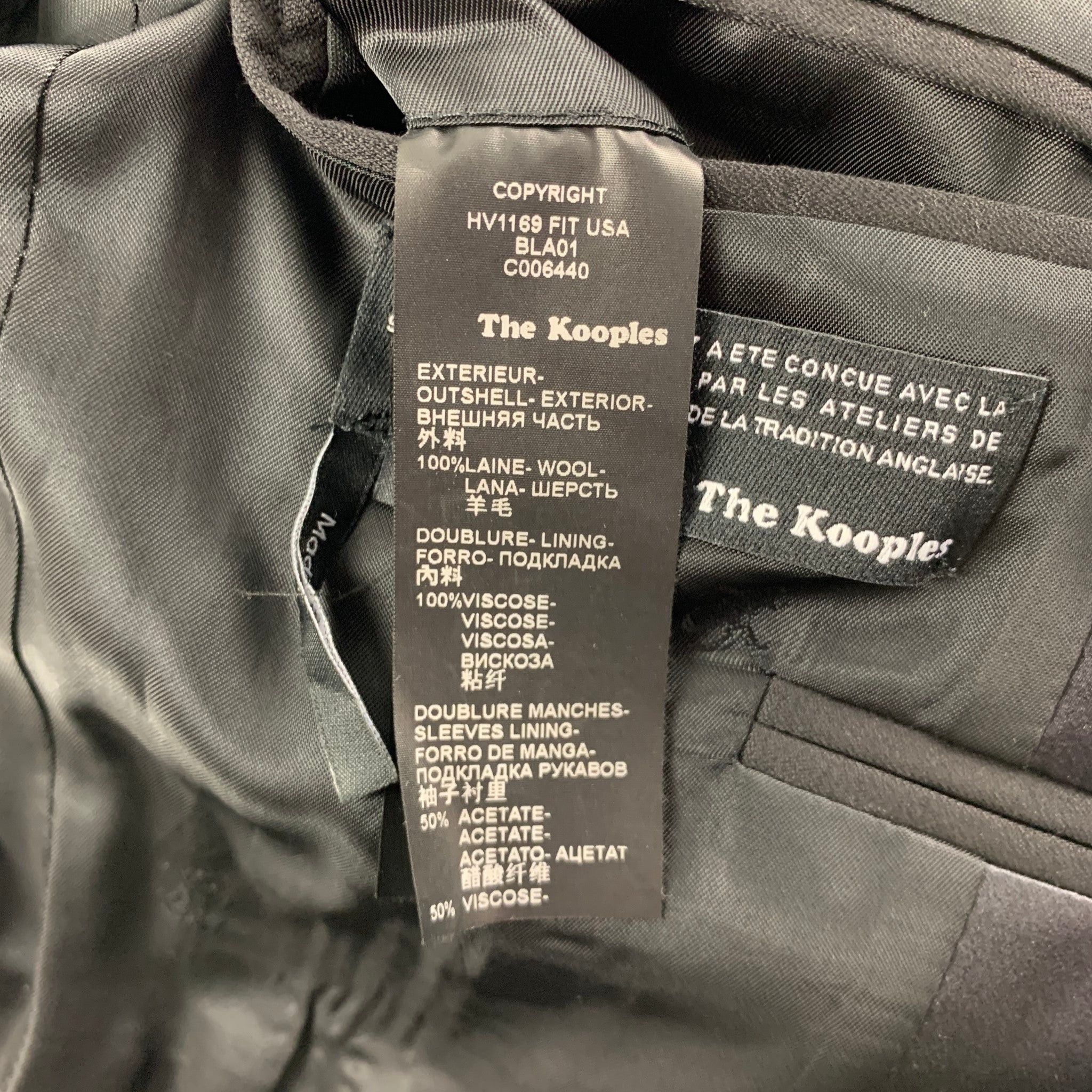 The Kooples Black Wool Peak Lapel Fitted Tuxedo Suit Size 36R - 3 Thumbnail