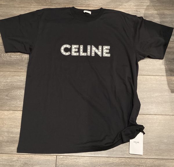 Celine Brand New Celine Studded Logo Black T Shirt Size XL