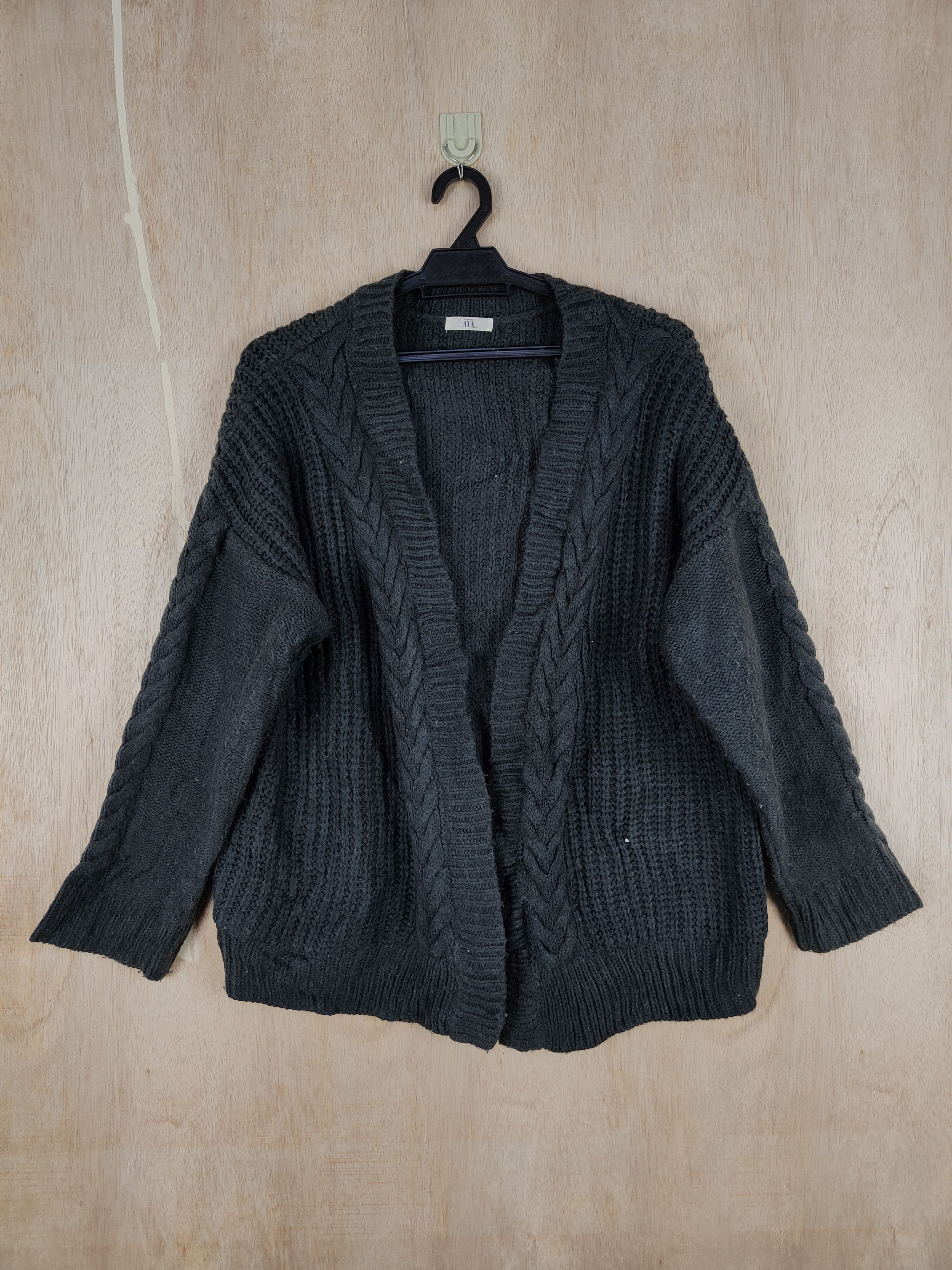 Vintage Aya (Puchipra No) Black Cardigan cable knotwear#S310 Size US L / EU 52-54 / 3 - 1 Thumbnail