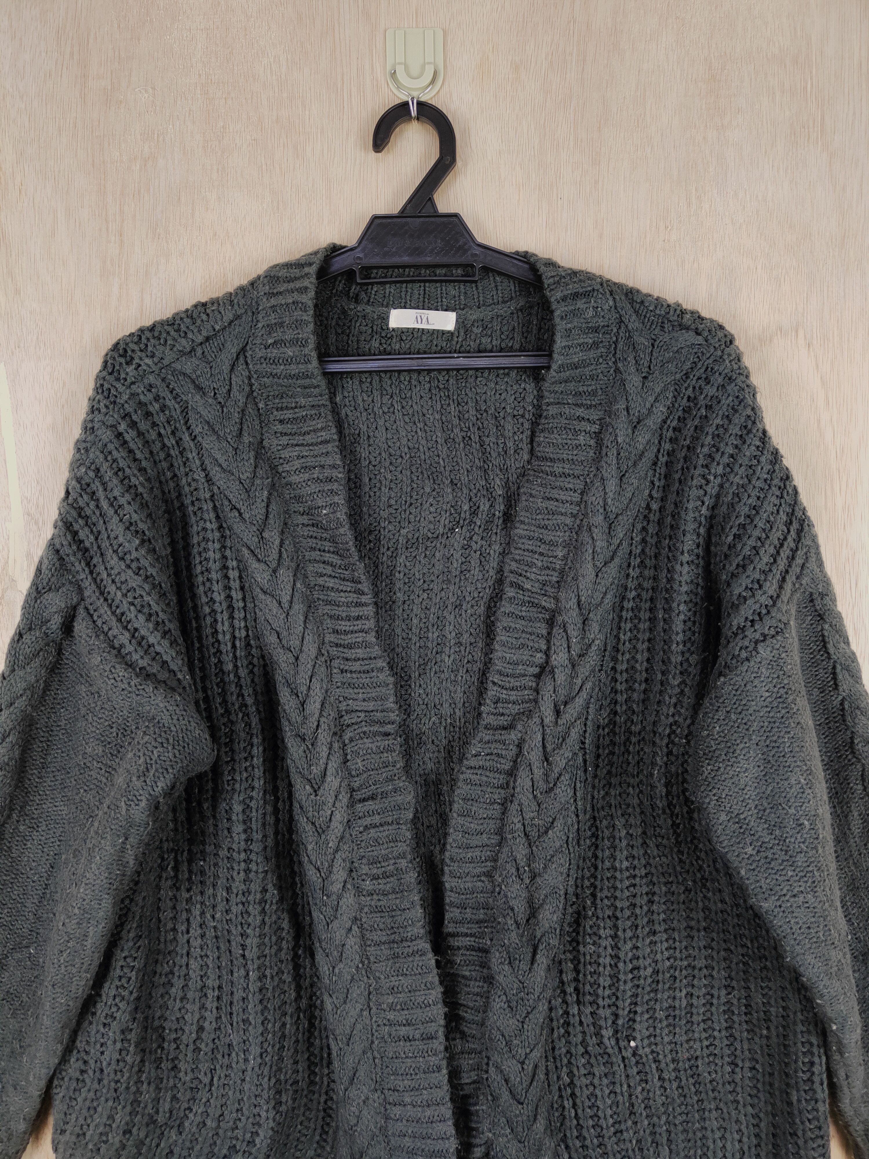 Vintage Aya (Puchipra No) Black Cardigan cable knotwear#S310 Size US L / EU 52-54 / 3 - 2 Thumbnail