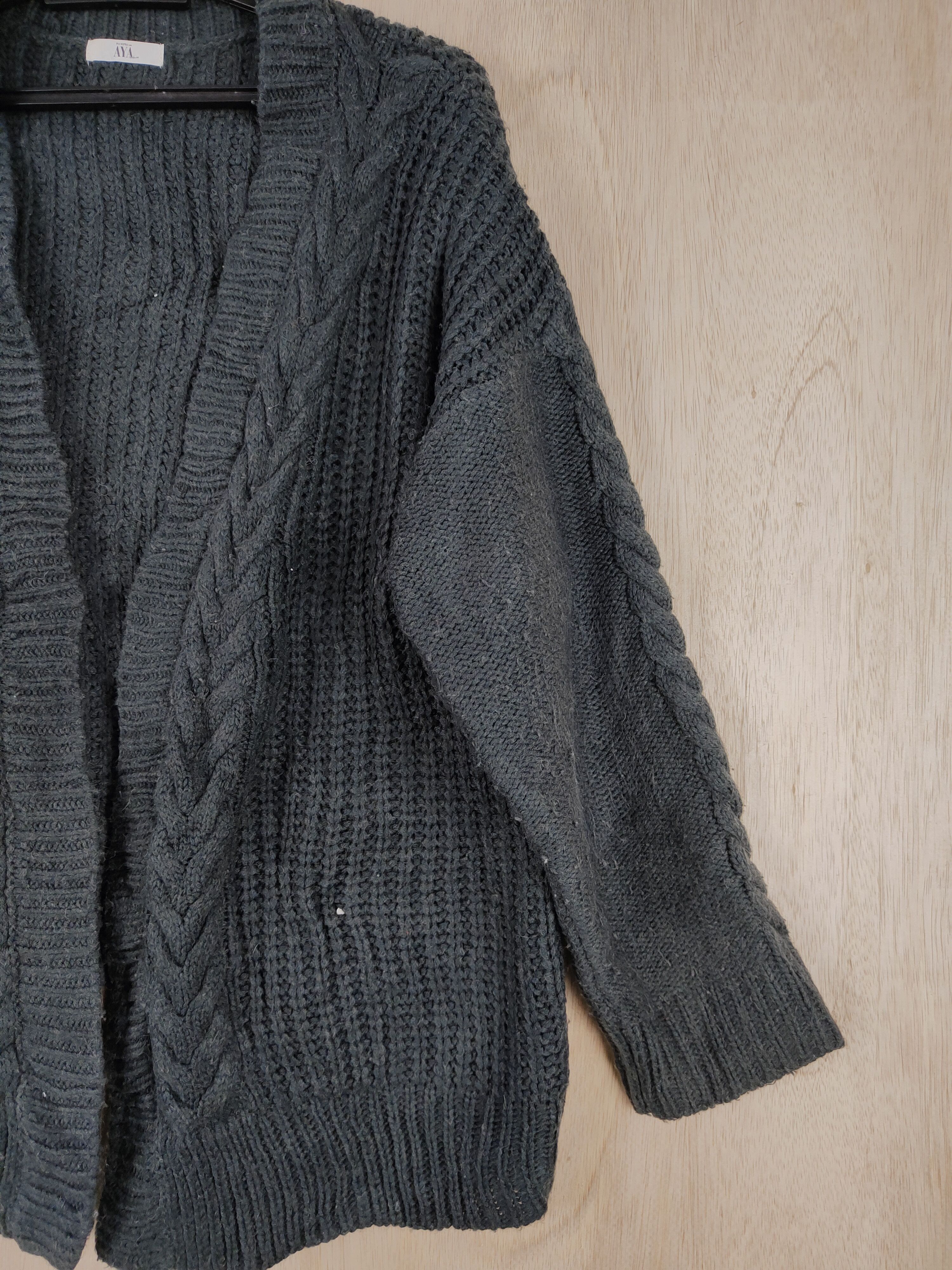 Vintage Aya (Puchipra No) Black Cardigan cable knotwear#S310 Size US L / EU 52-54 / 3 - 4 Thumbnail