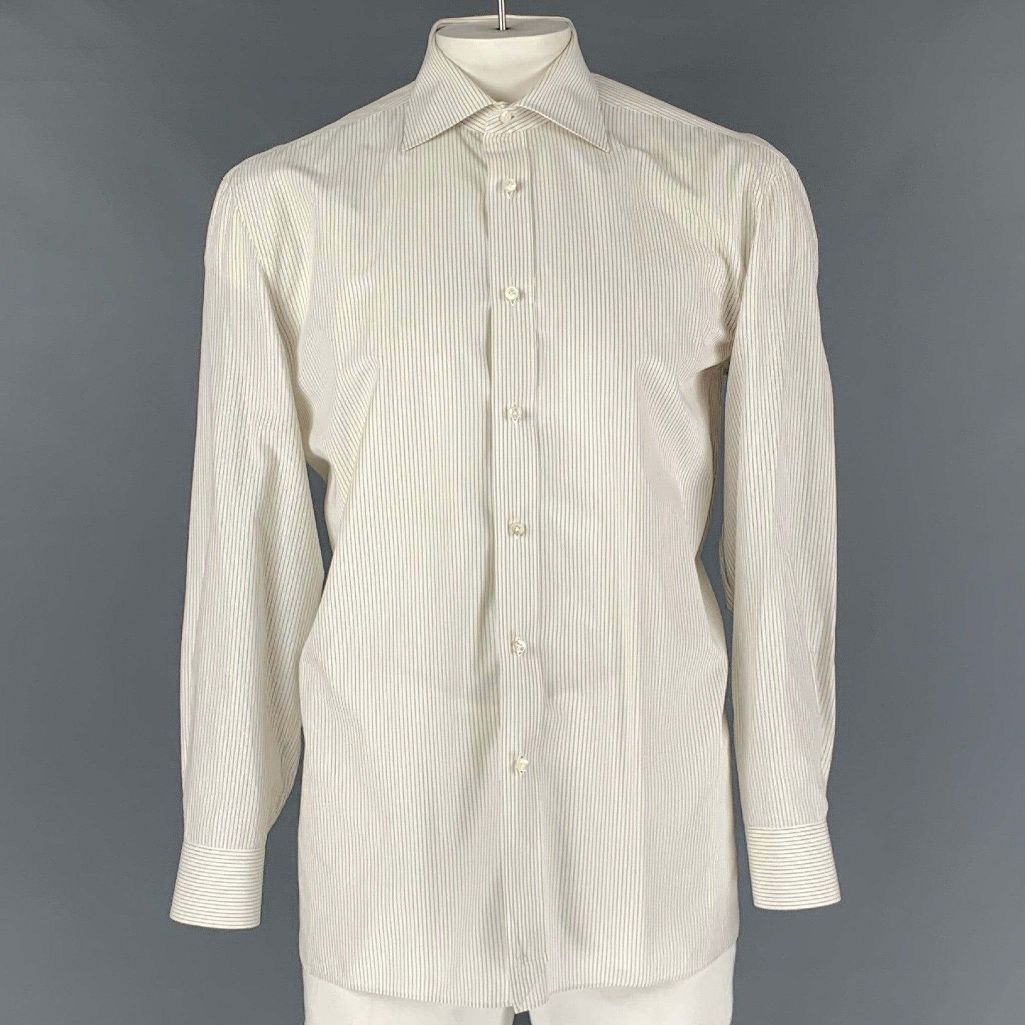 Borrelli White Stripe Cotton Button Up Long Sleeve Shirt | Grailed