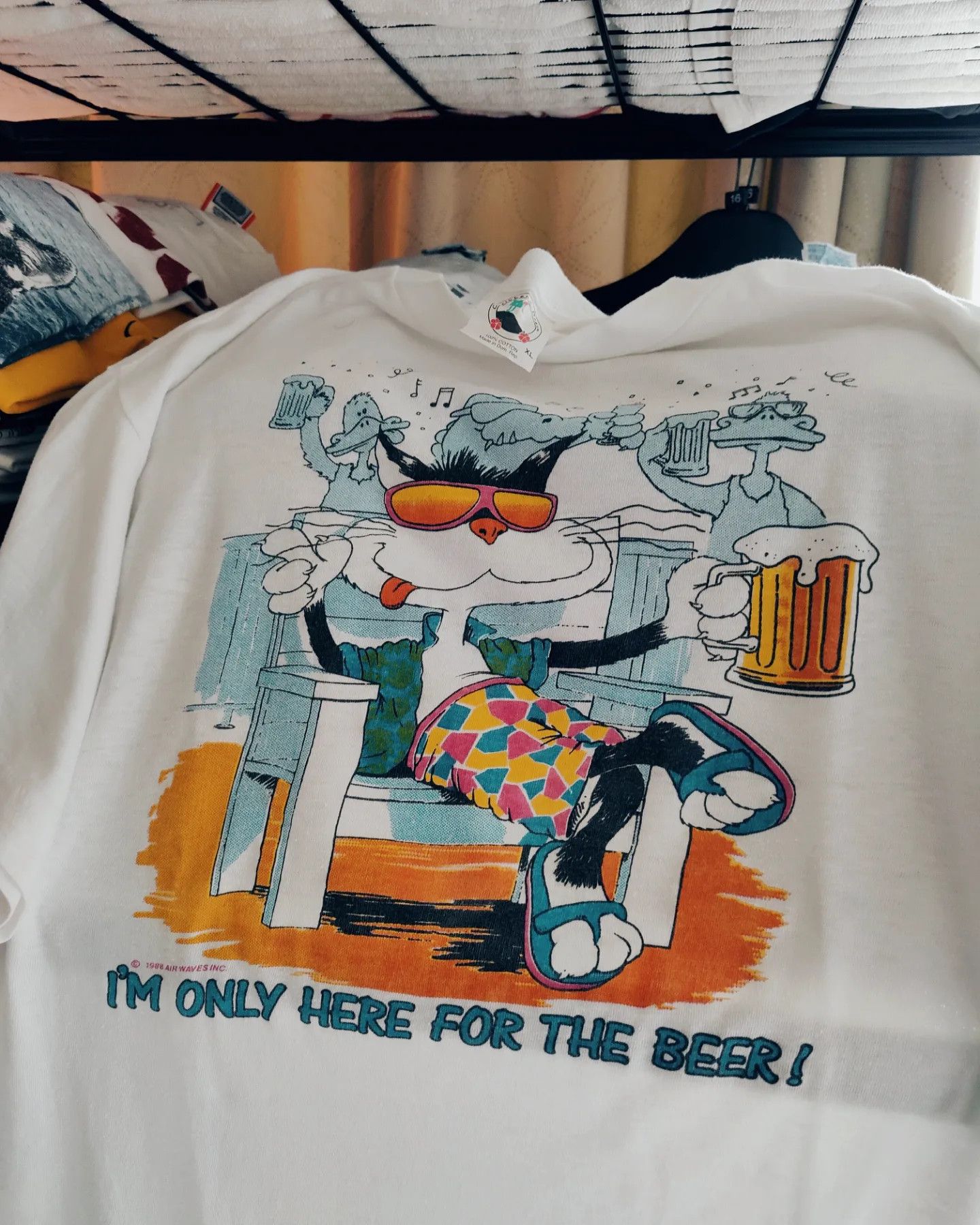 Vintage vintage 1988 Air Waves - I'm Only Here for the Beer 🍻 Size US XL / EU 56 / 4 - 1 Thumbnail