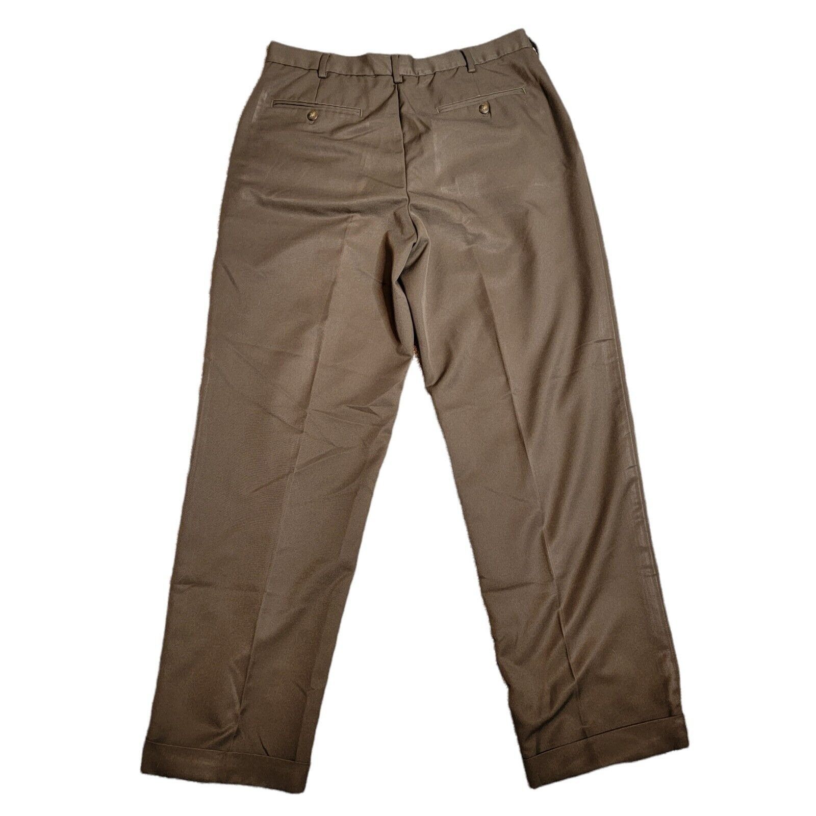 Van Heusen Van Heusen Pants 33x32 Brown Pleated Front Cuffed Size US 33 - 2 Thumbnail