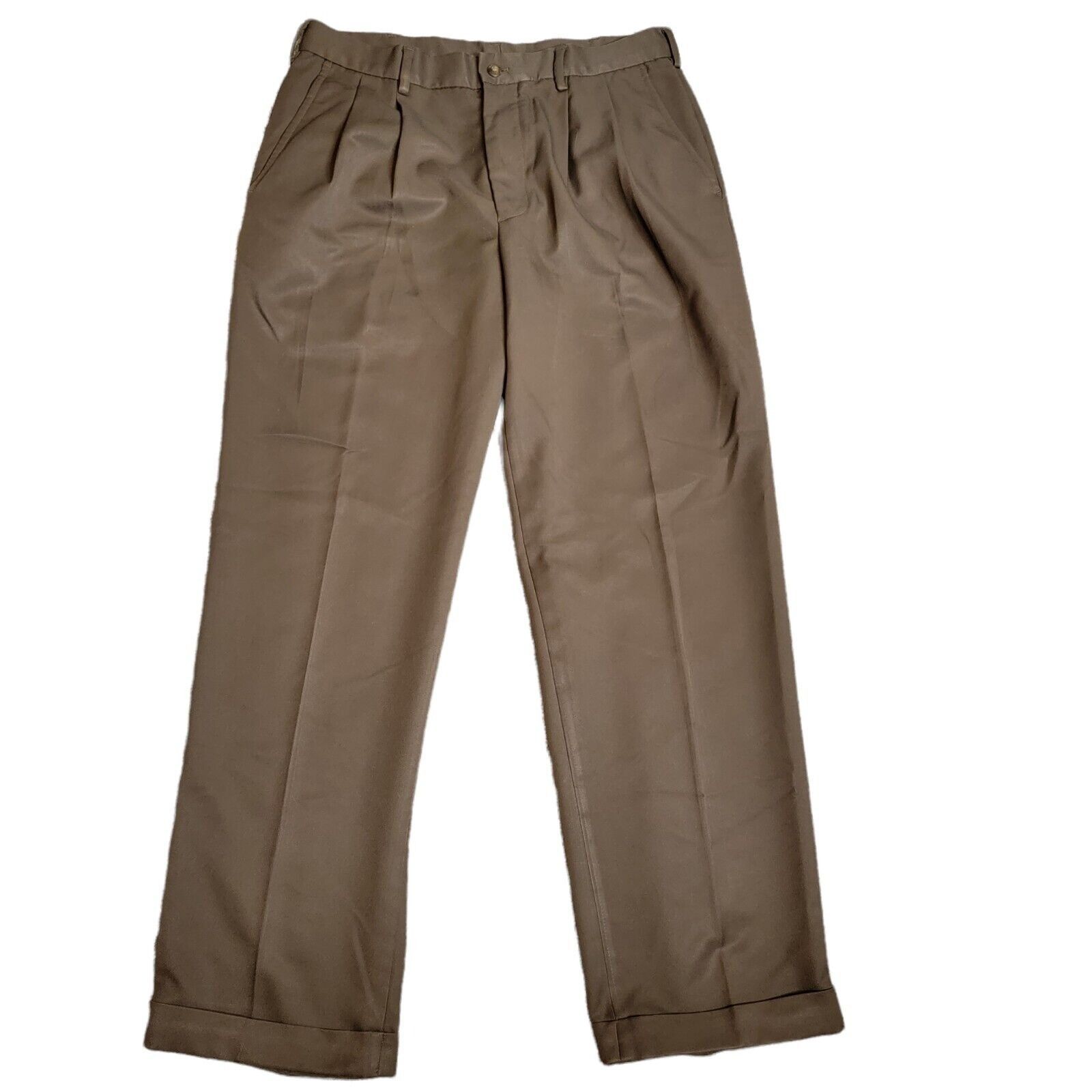 Van Heusen Van Heusen Pants 33x32 Brown Pleated Front Cuffed Size US 33 - 1 Thumbnail
