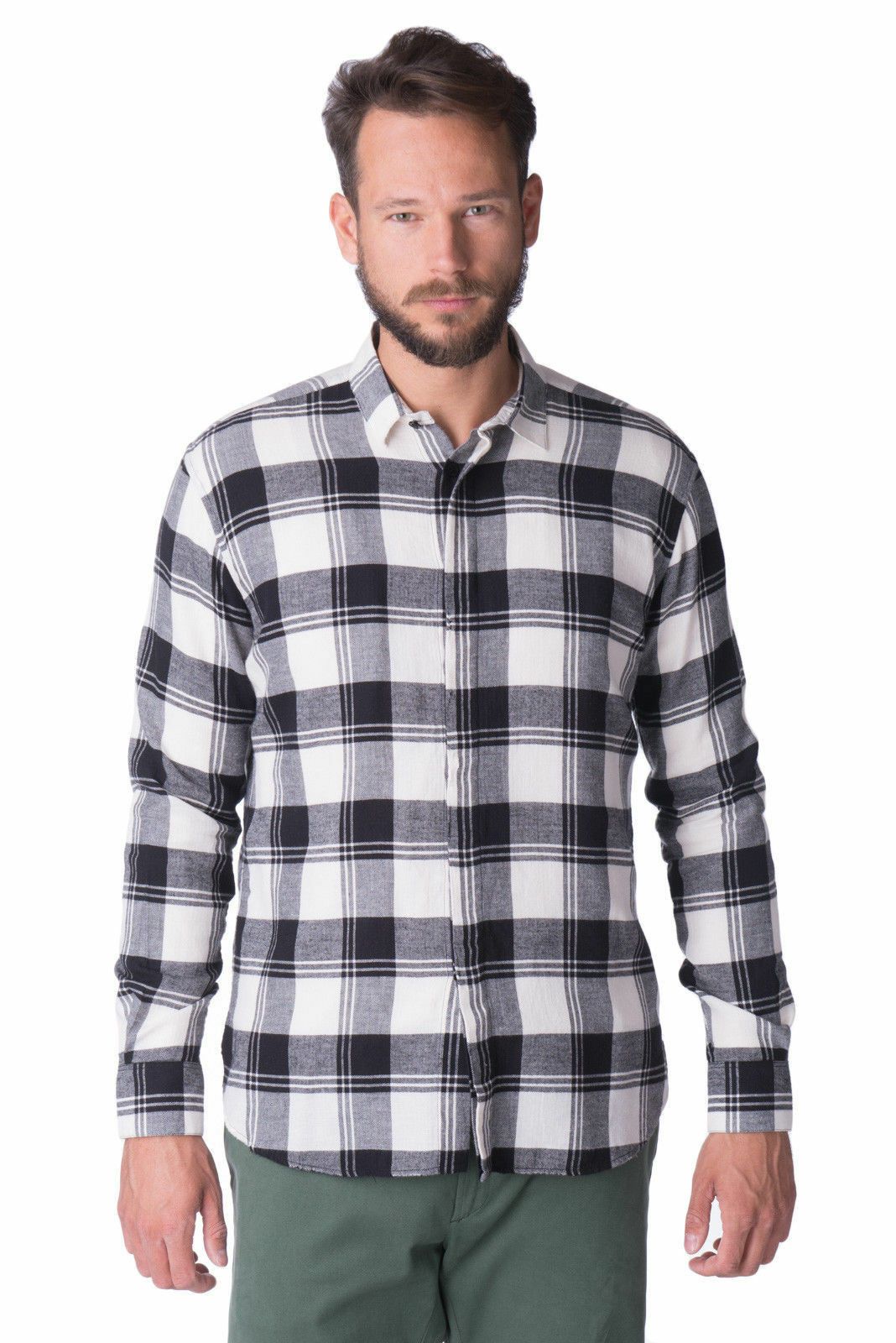 SAINT LAURENT PARIS Flannel Checked Shirt New Black White