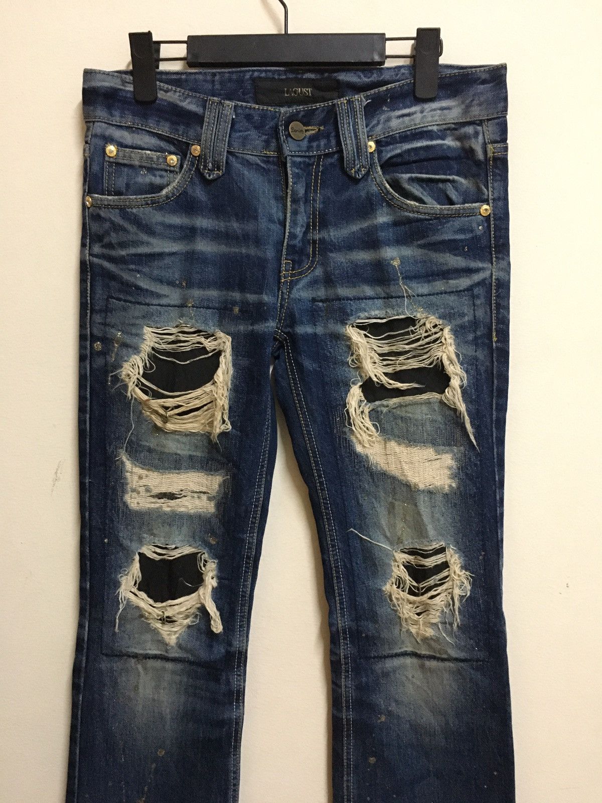 Japanese Brand Lagust flared distressed jeans y2k style Size US 30 / EU 46 - 2 Thumbnail
