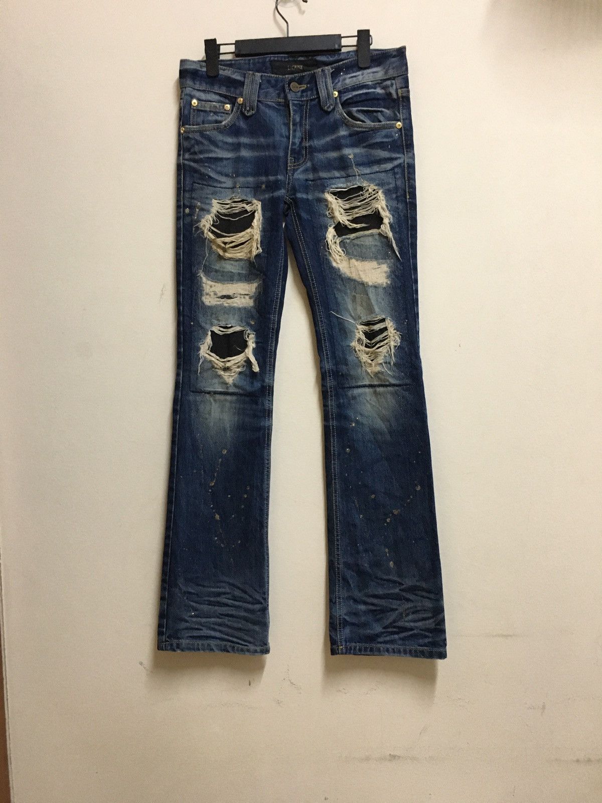 Japanese Brand Lagust flared distressed jeans y2k style Size US 30 / EU 46 - 1 Thumbnail