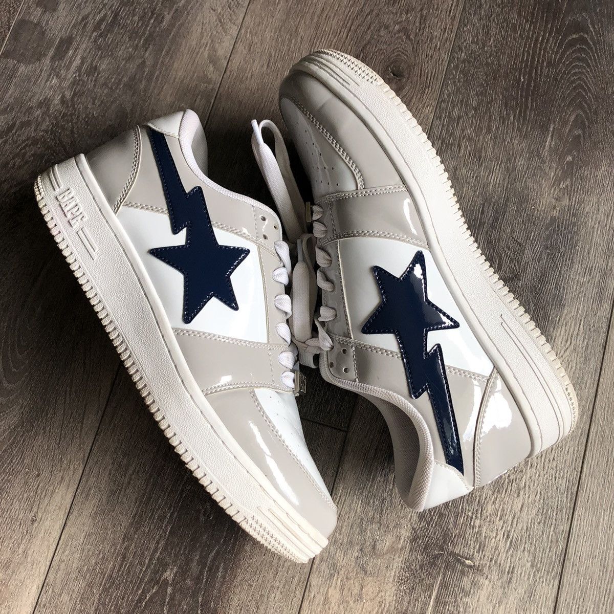 Bape A Bathing Ape Bape Bapesta Low M1 White Patent Leather Shoes | Grailed