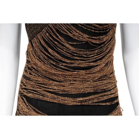 Balmain Runway Mini Dress Black Shinny Glitter Gold Fringe Size S / US 4 / IT 40 - 3 Thumbnail