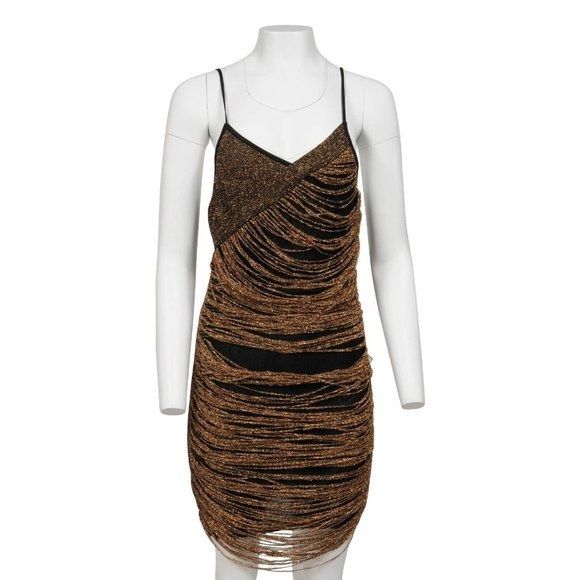 Balmain Runway Mini Dress Black Shinny Glitter Gold Fringe Size S / US 4 / IT 40 - 1 Thumbnail