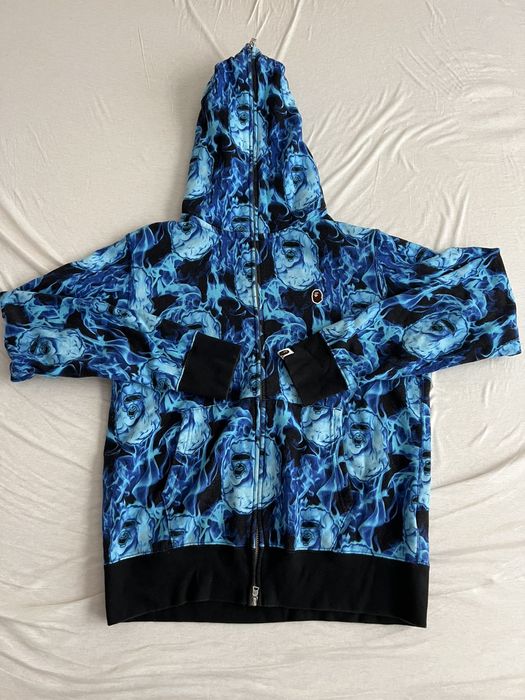 Blue flame bape hoodie hot sale