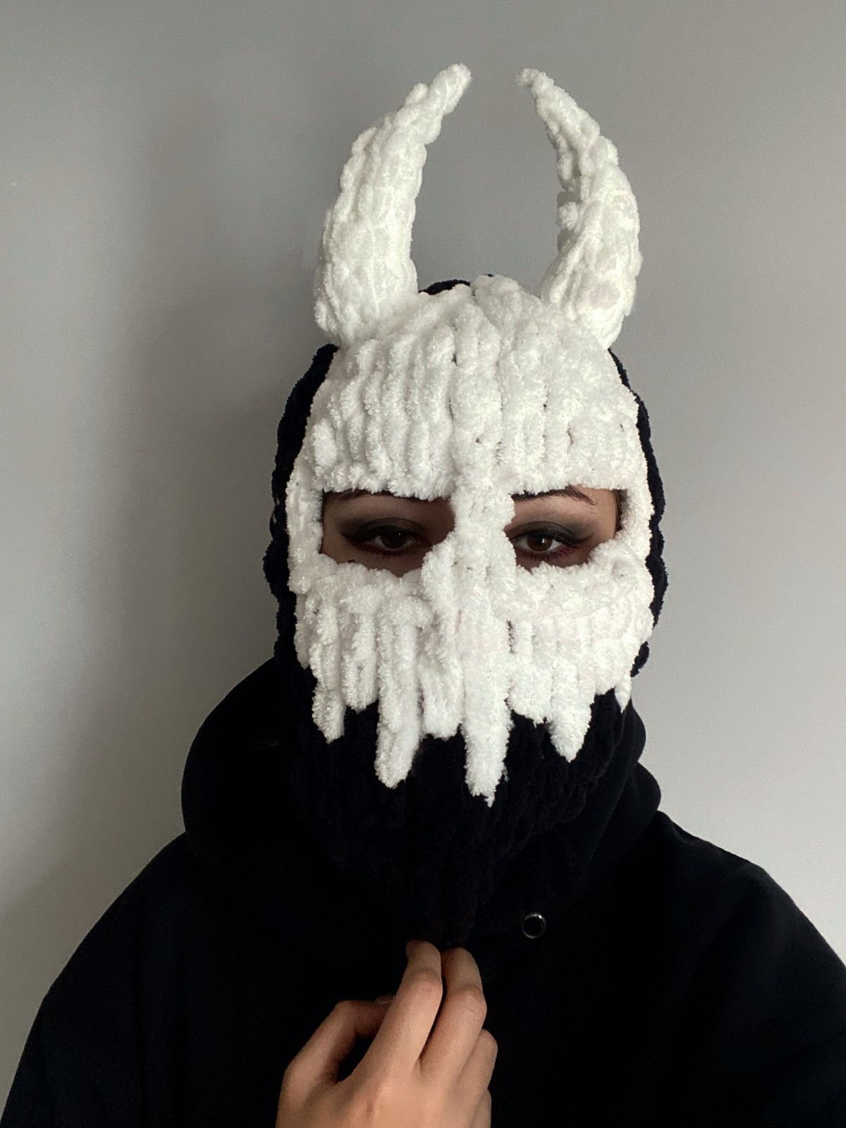 Handmade Scull balaclava with horns. Devil mask . Halloween costume Size ONE SIZE - 3 Thumbnail