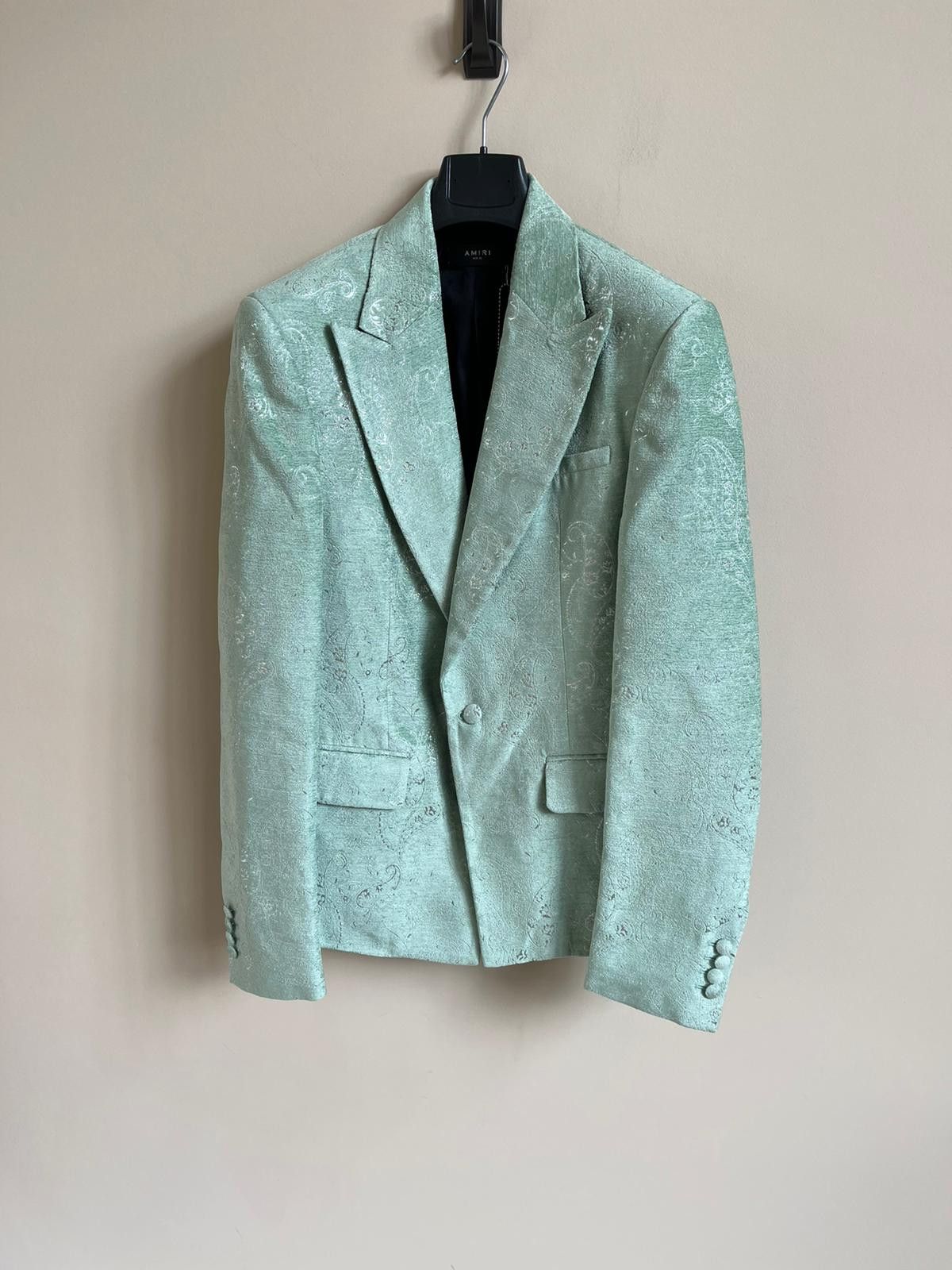 Amiri Paisley Velvet Glitter Blazer in Pale Lime Size US L / EU 52-54 / 3 - 1 Thumbnail