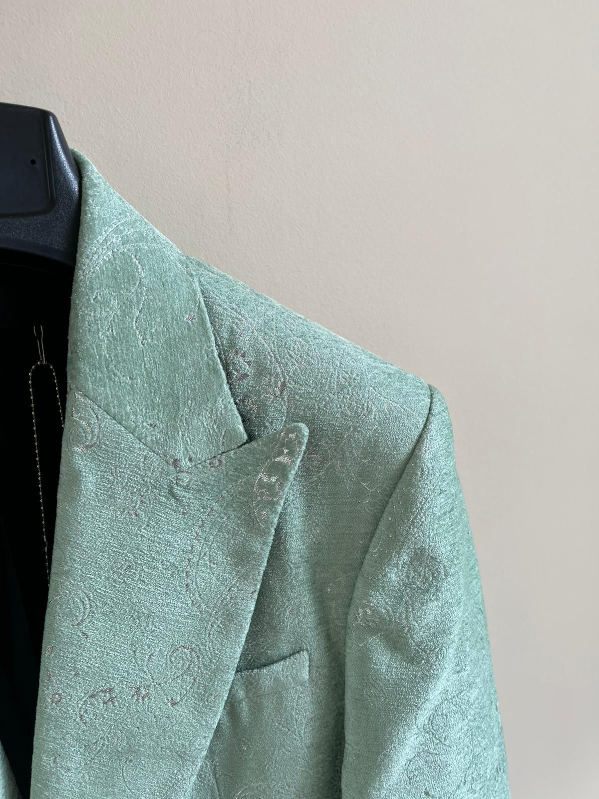 Amiri Paisley Velvet Glitter Blazer in Pale Lime Size US L / EU 52-54 / 3 - 6 Thumbnail