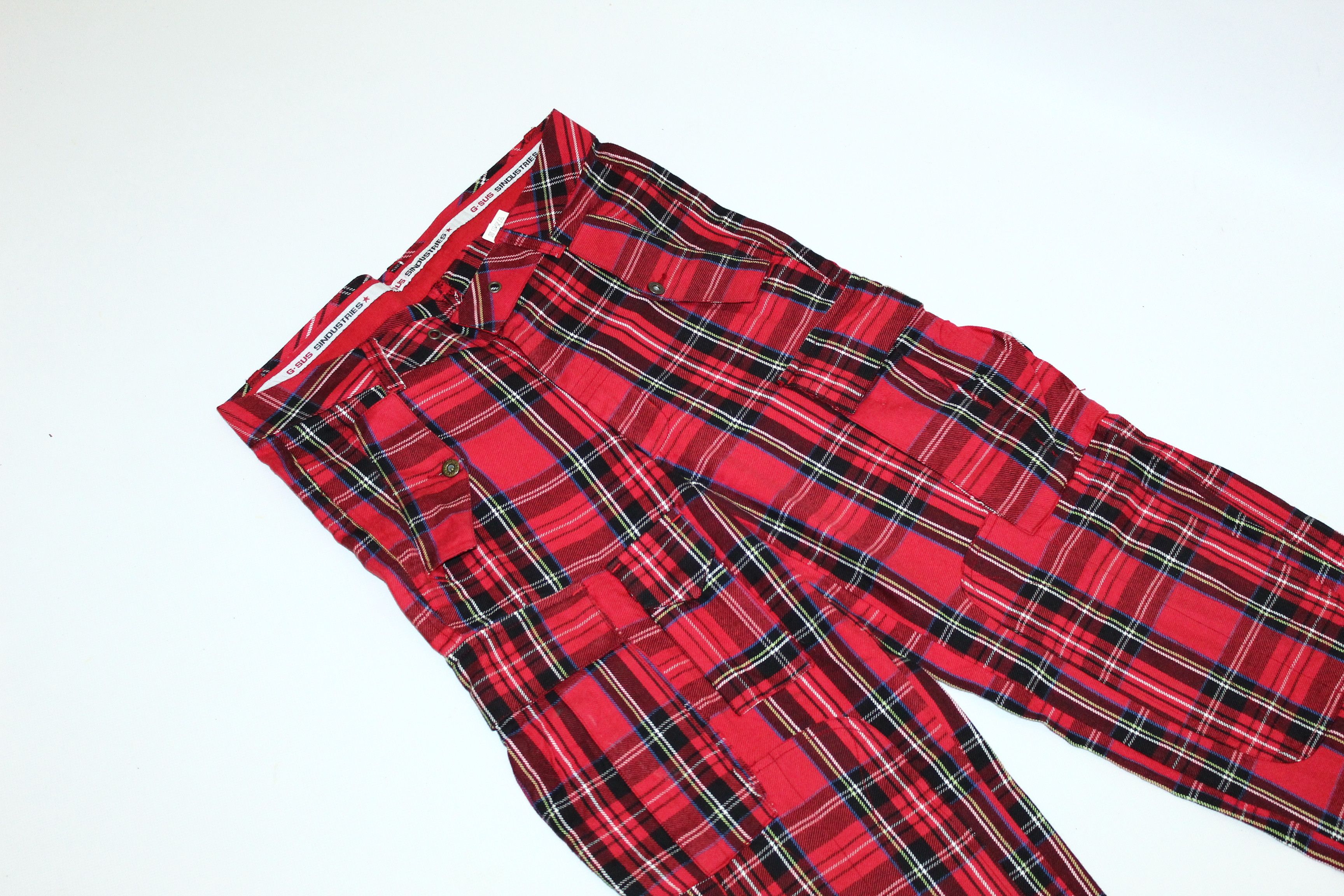 GSUS Sindustries Y2K🔥Gsus Sindustries Double Knee Tartan Baggy Cargo Pants Size US 32 / EU 48 - 3 Thumbnail