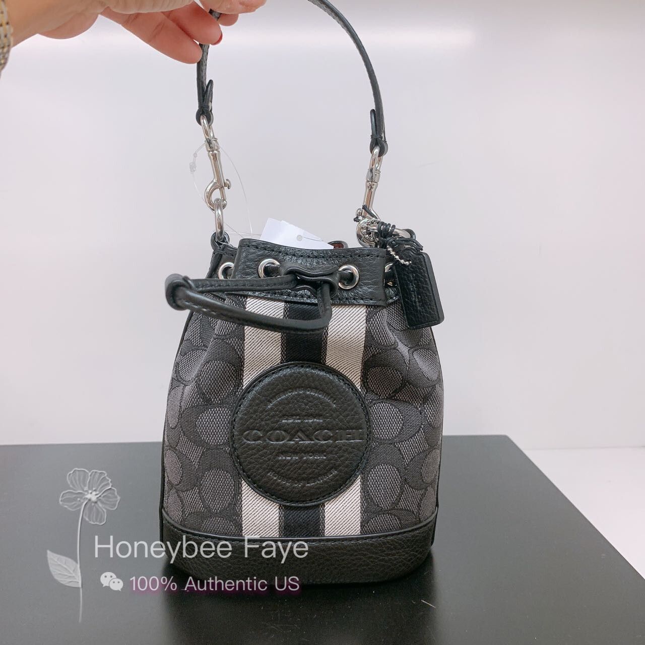 Coach Mini Dempsey Bucket Bag In Signature Jacquard With Stripe And Coach  Patch
