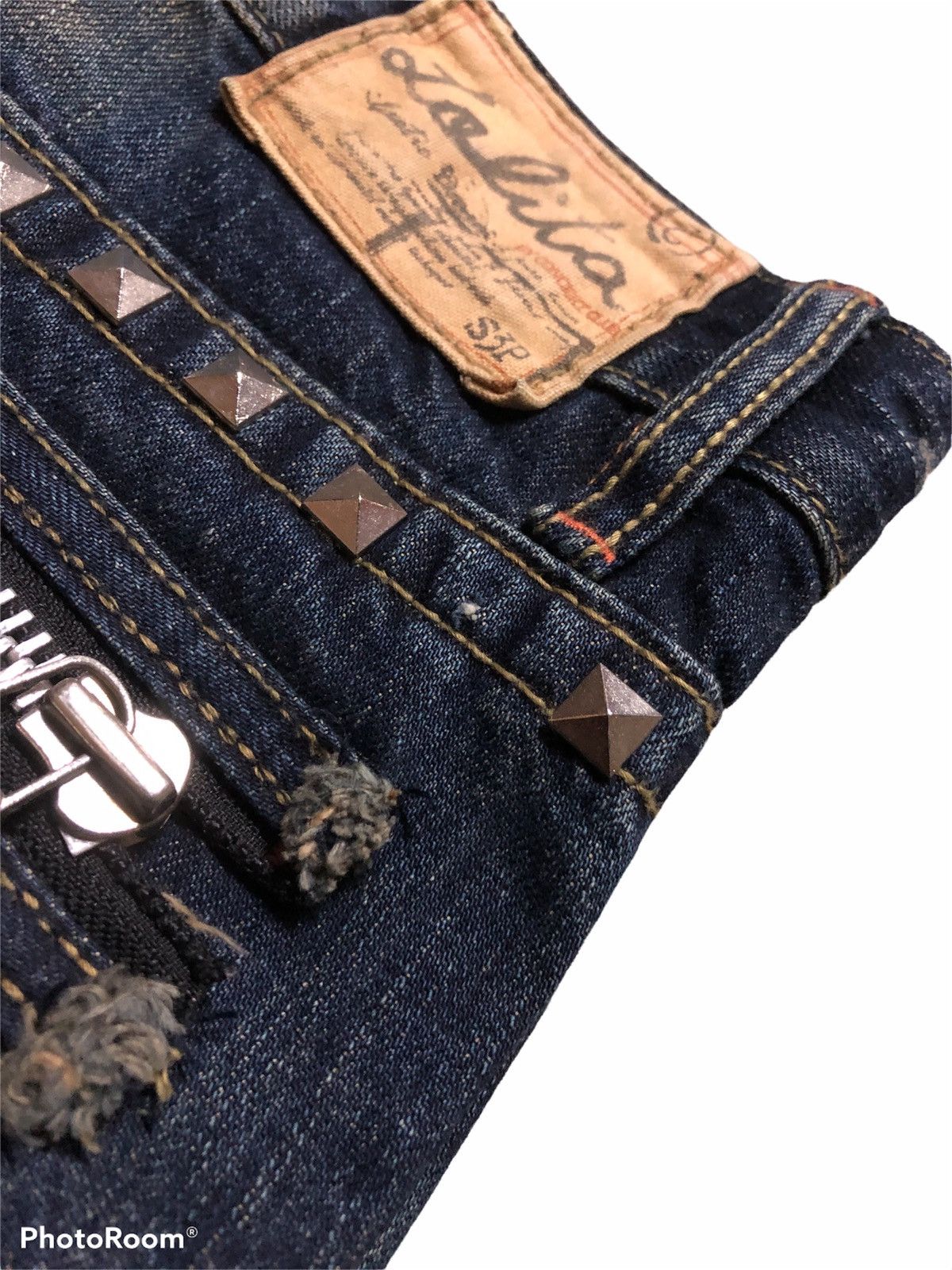 Japanese Brand FLARED⚡️LOLITA ZIPPER STUDDED DENIM Size 33" - 4 Thumbnail