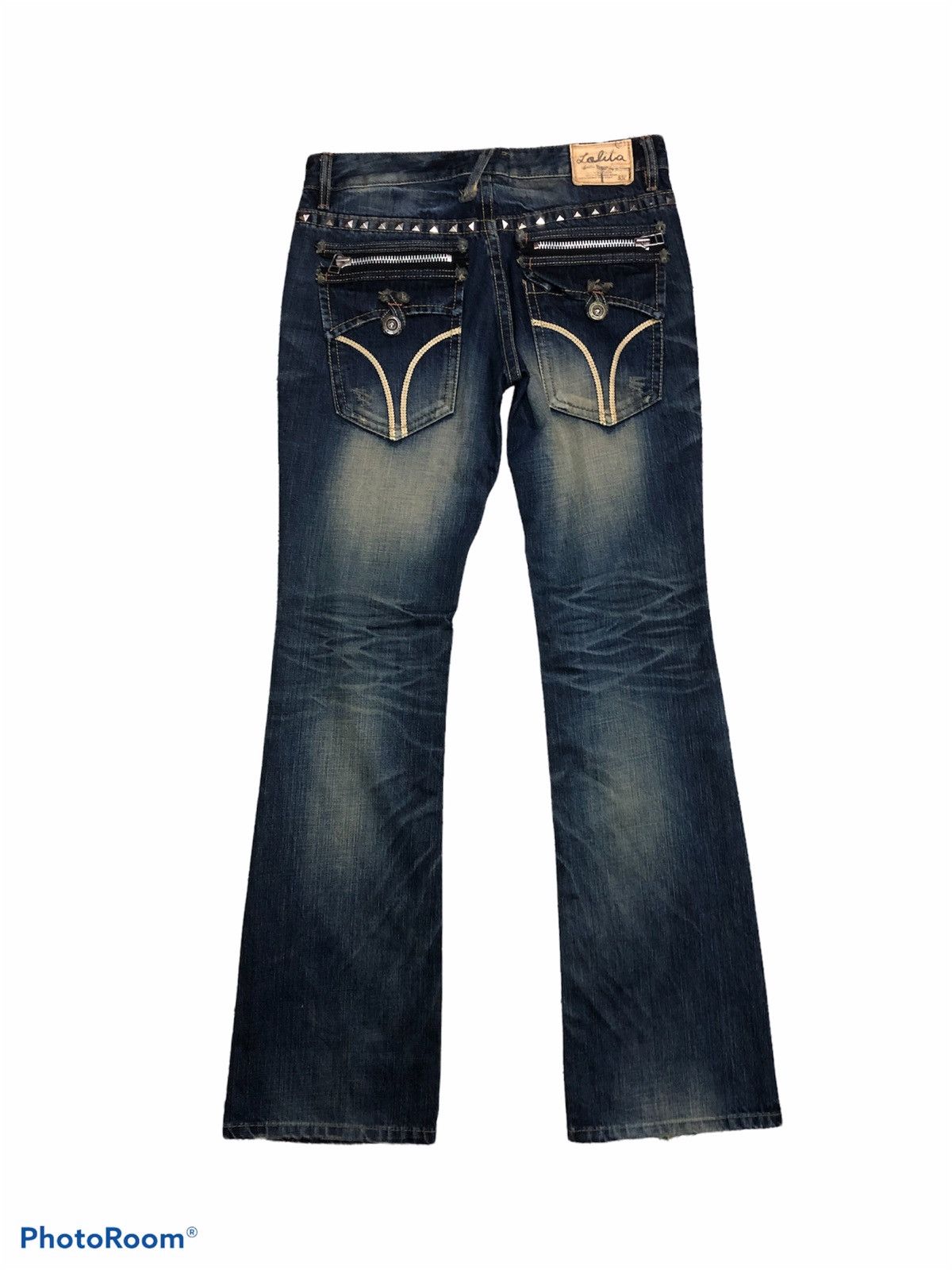 Japanese Brand FLARED⚡️LOLITA ZIPPER STUDDED DENIM Size 33" - 2 Thumbnail