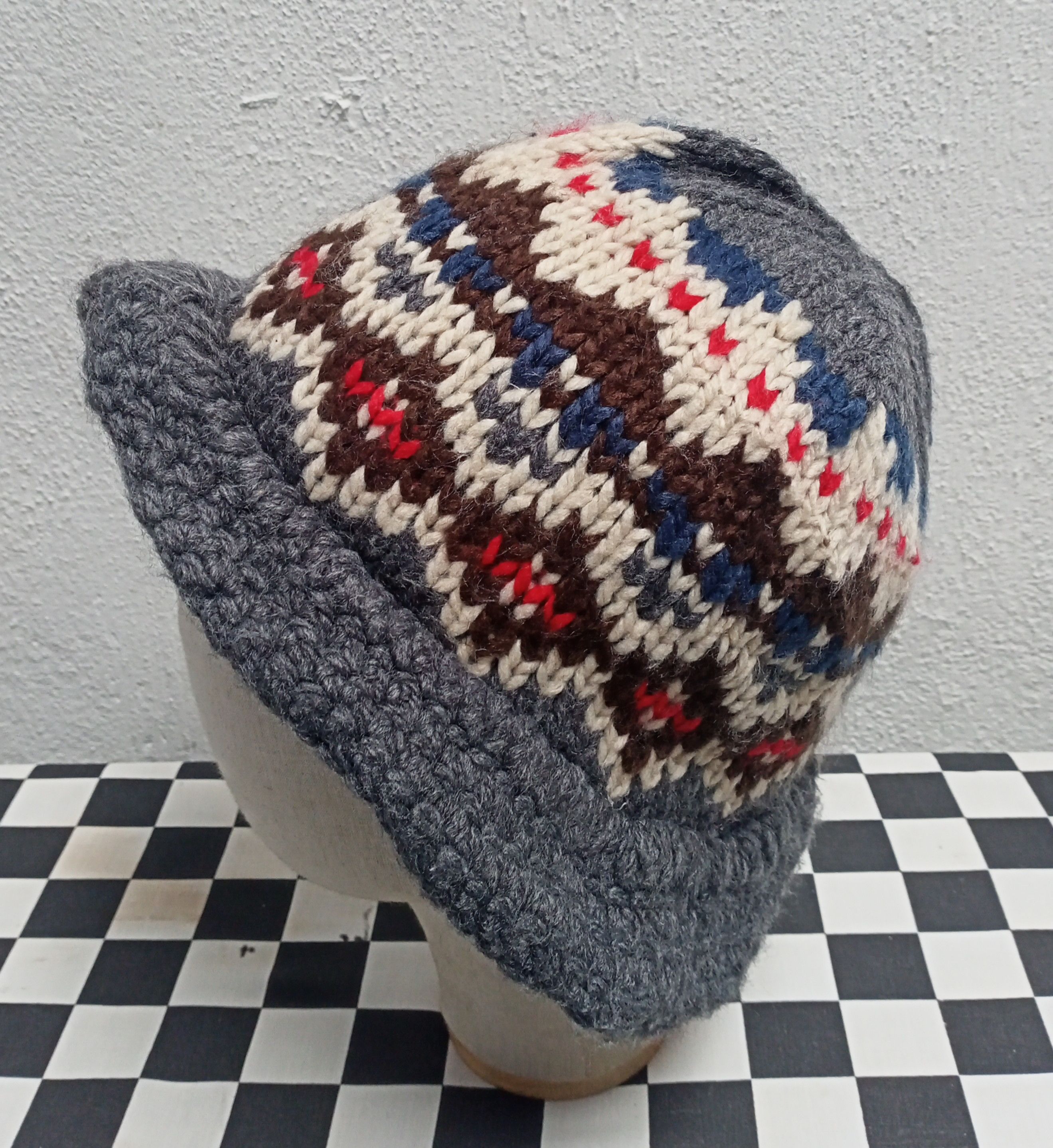 Japanese Brand Aztec Crochet Knit Hat Size ONE SIZE - 4 Thumbnail