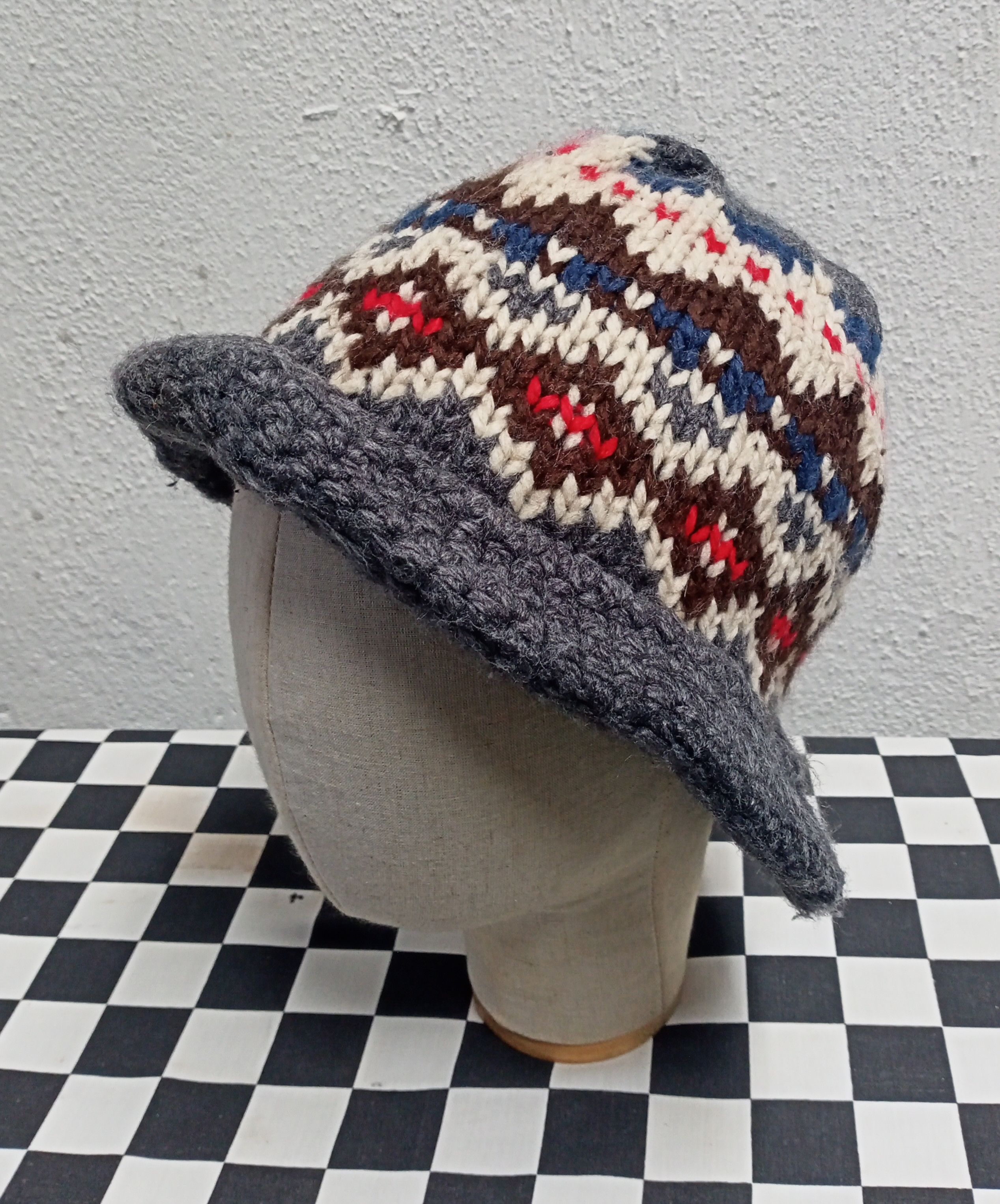 Japanese Brand Aztec Crochet Knit Hat Size ONE SIZE - 2 Thumbnail