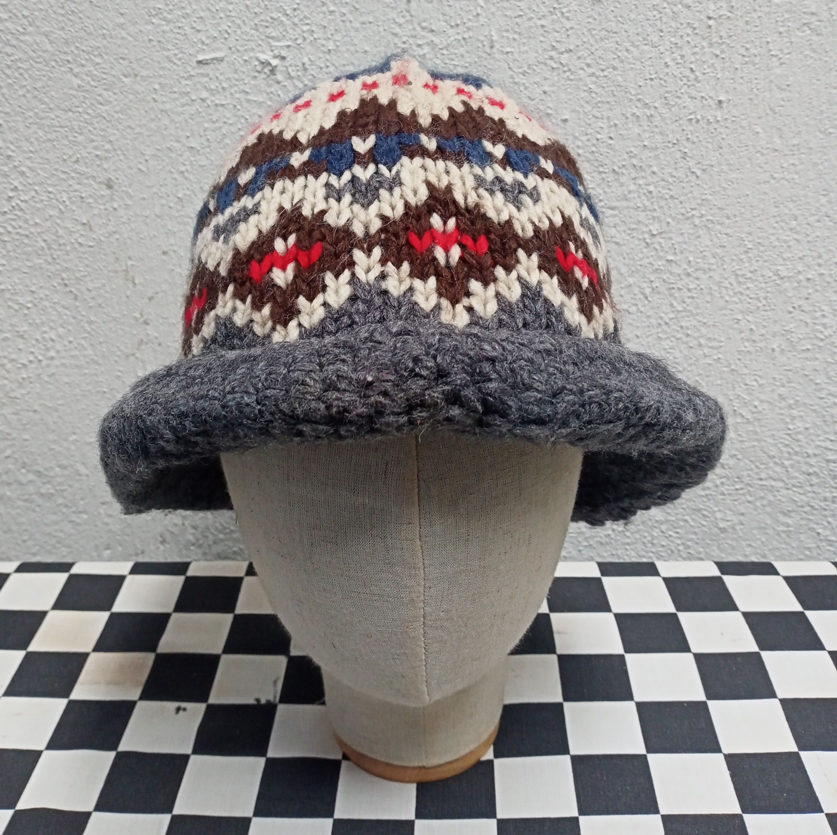 Japanese Brand Aztec Crochet Knit Hat Size ONE SIZE - 1 Thumbnail
