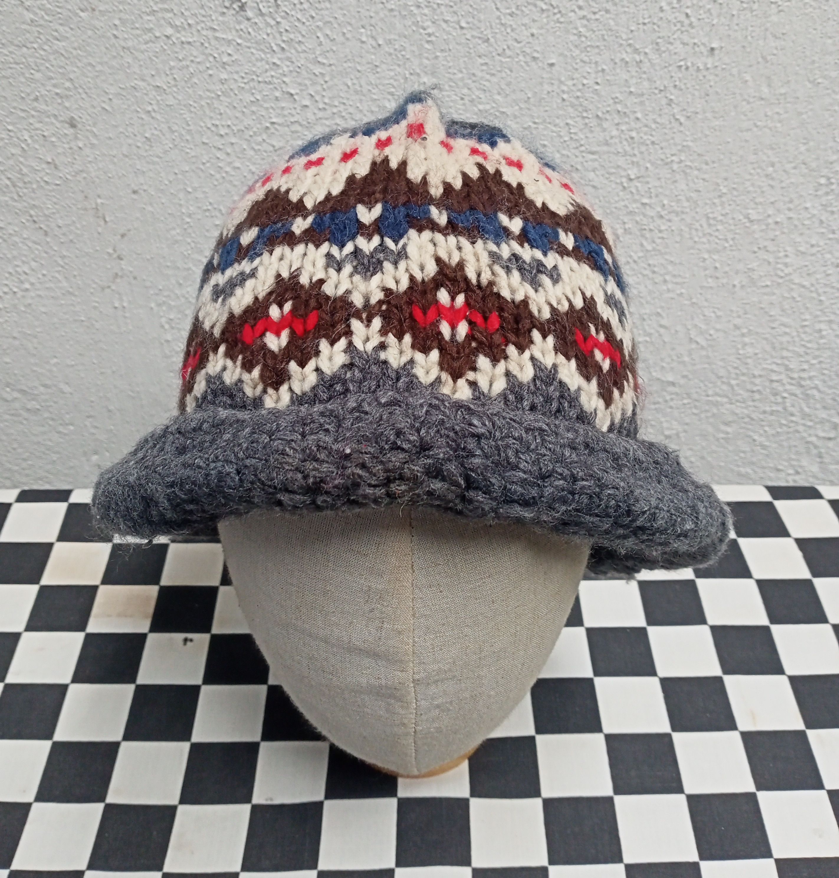 Japanese Brand Aztec Crochet Knit Hat Size ONE SIZE - 5 Thumbnail