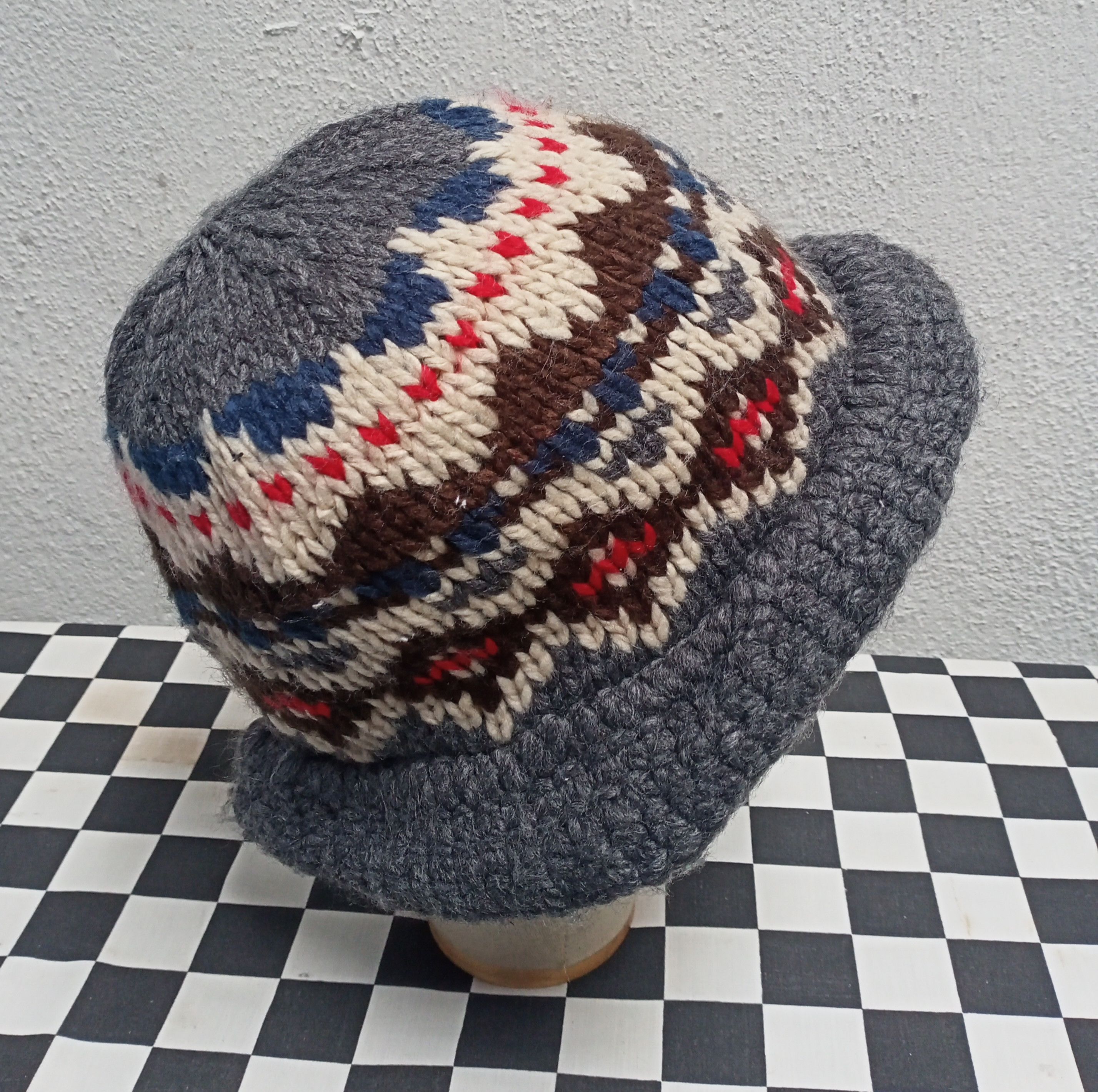 Japanese Brand Aztec Crochet Knit Hat Size ONE SIZE - 3 Thumbnail