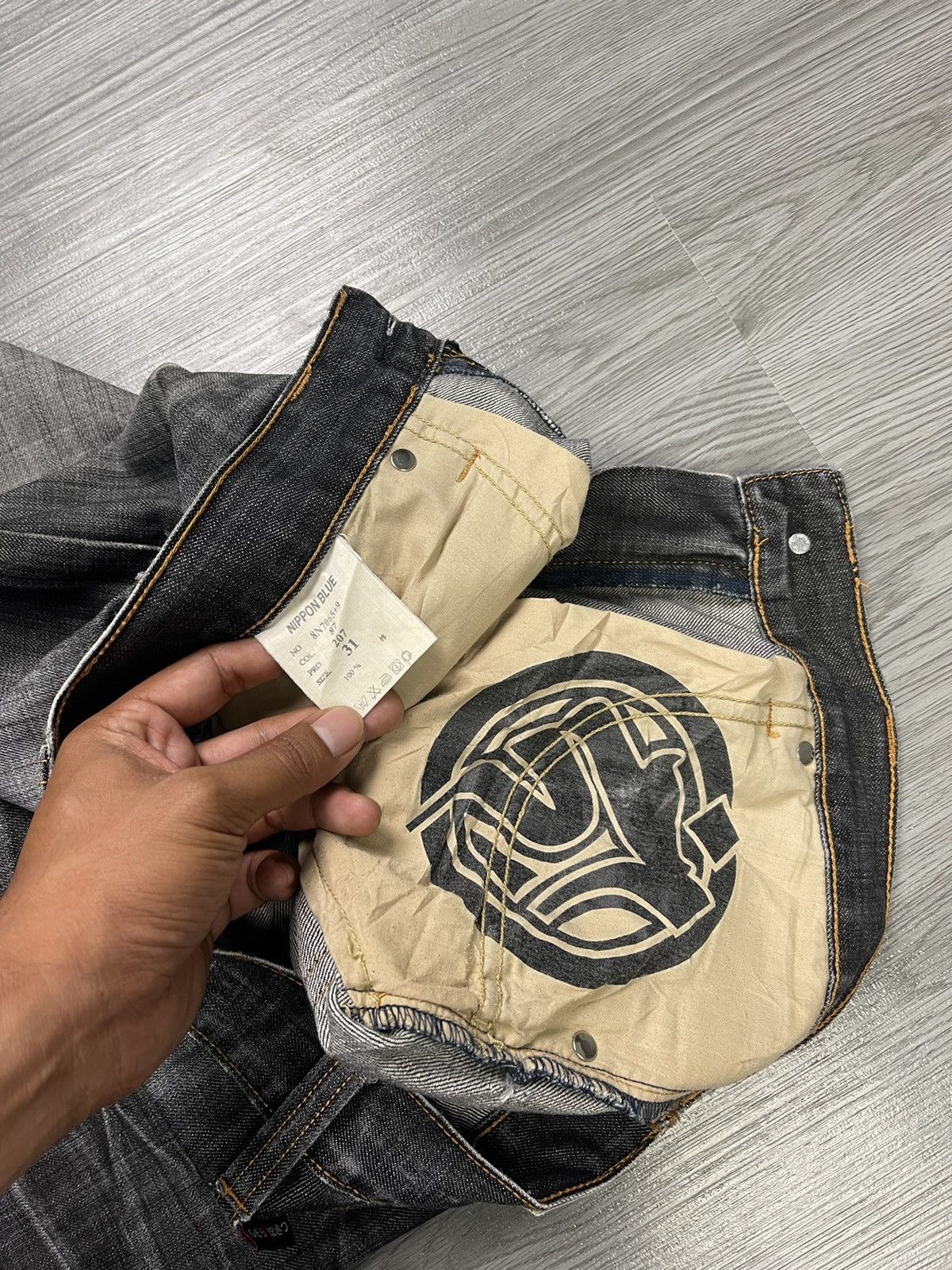 Japanese Brand Nippon Blue Japan Art Raijin Distressed Denim Size US 31 - 15 Thumbnail