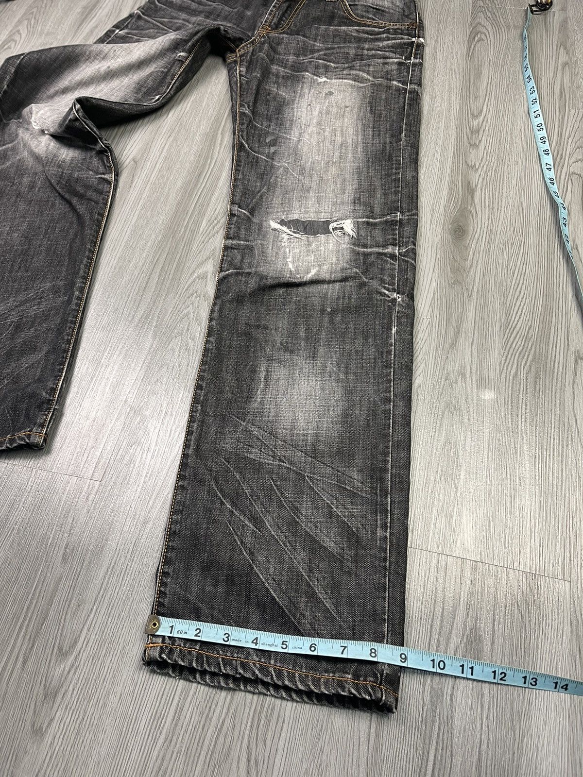 Japanese Brand Nippon Blue Japan Art Raijin Distressed Denim Size US 31 - 21 Thumbnail
