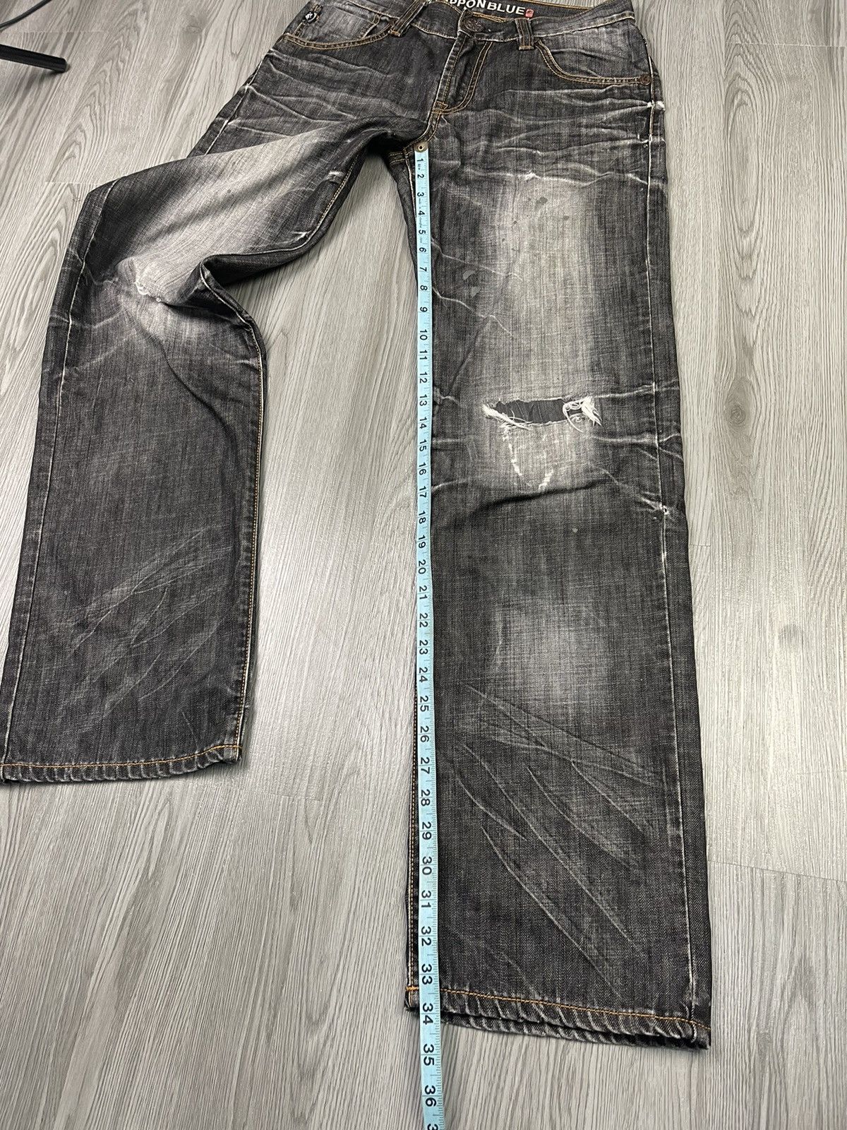 Japanese Brand Nippon Blue Japan Art Raijin Distressed Denim Size US 31 - 22 Thumbnail