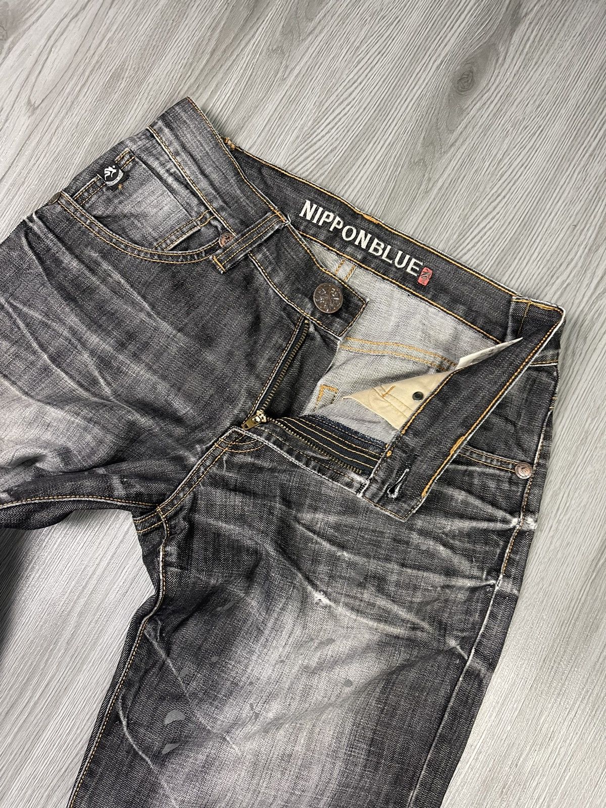 Japanese Brand Nippon Blue Japan Art Raijin Distressed Denim Size US 31 - 5 Thumbnail