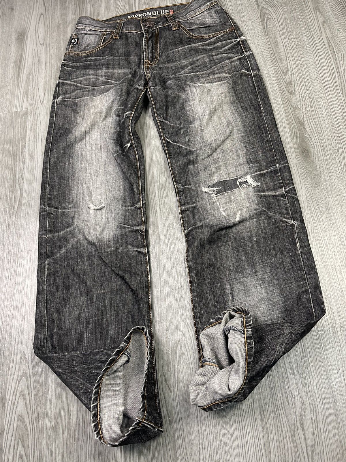Japanese Brand Nippon Blue Japan Art Raijin Distressed Denim Size US 31 - 10 Thumbnail