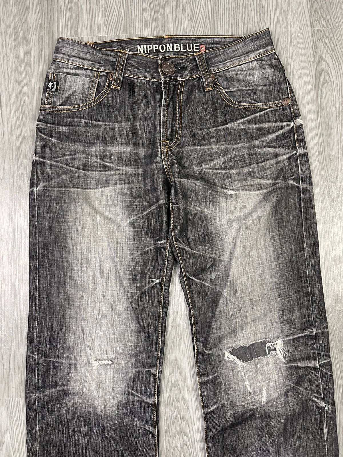 Japanese Brand Nippon Blue Japan Art Raijin Distressed Denim Size US 31 - 3 Thumbnail