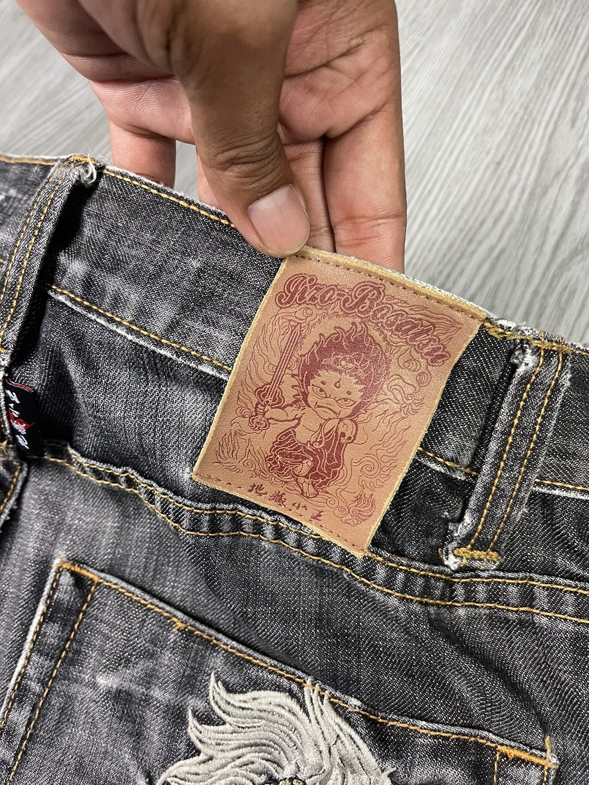 Japanese Brand Nippon Blue Japan Art Raijin Distressed Denim Size US 31 - 14 Thumbnail