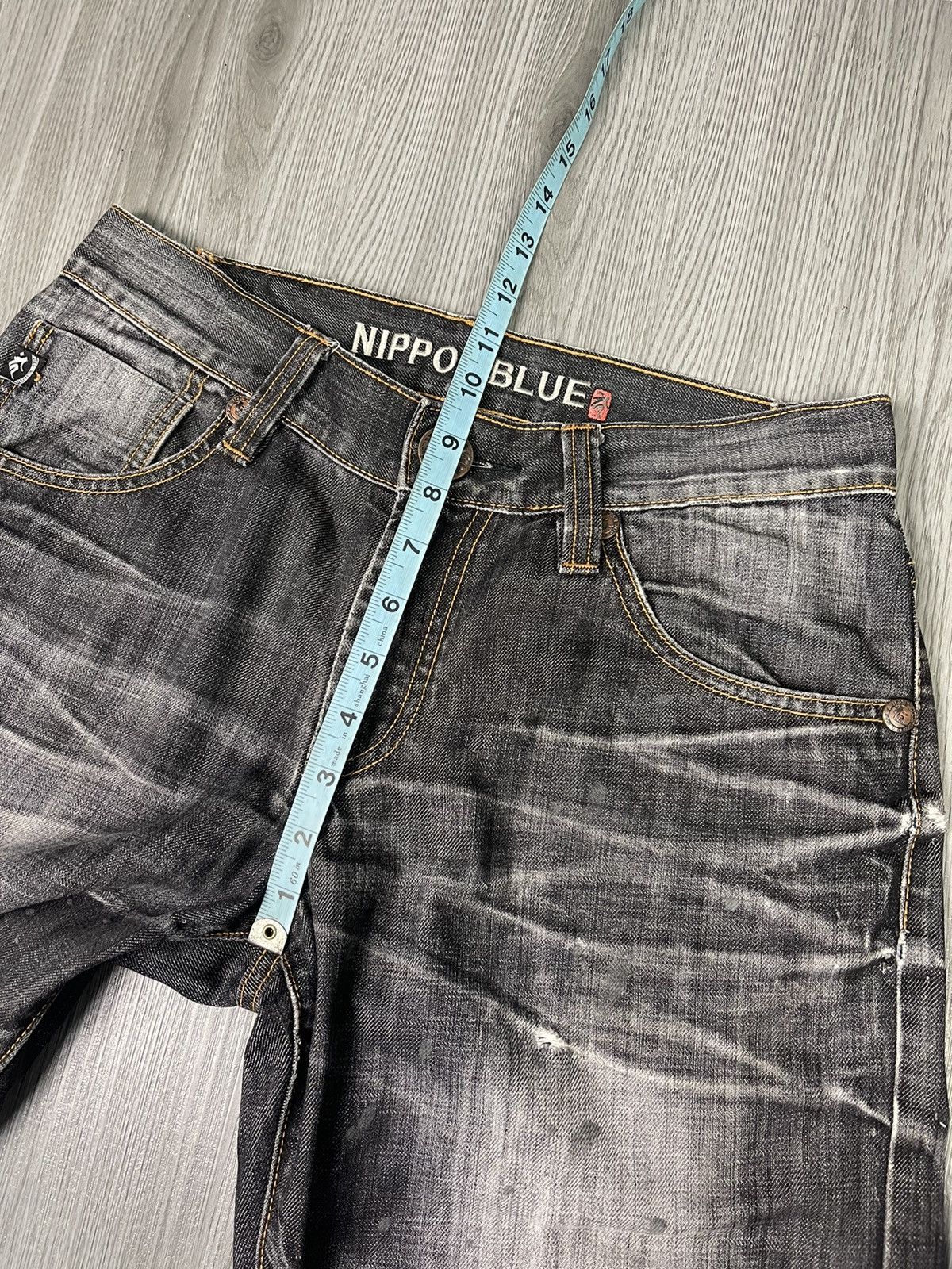 Japanese Brand Nippon Blue Japan Art Raijin Distressed Denim Size US 31 - 18 Thumbnail